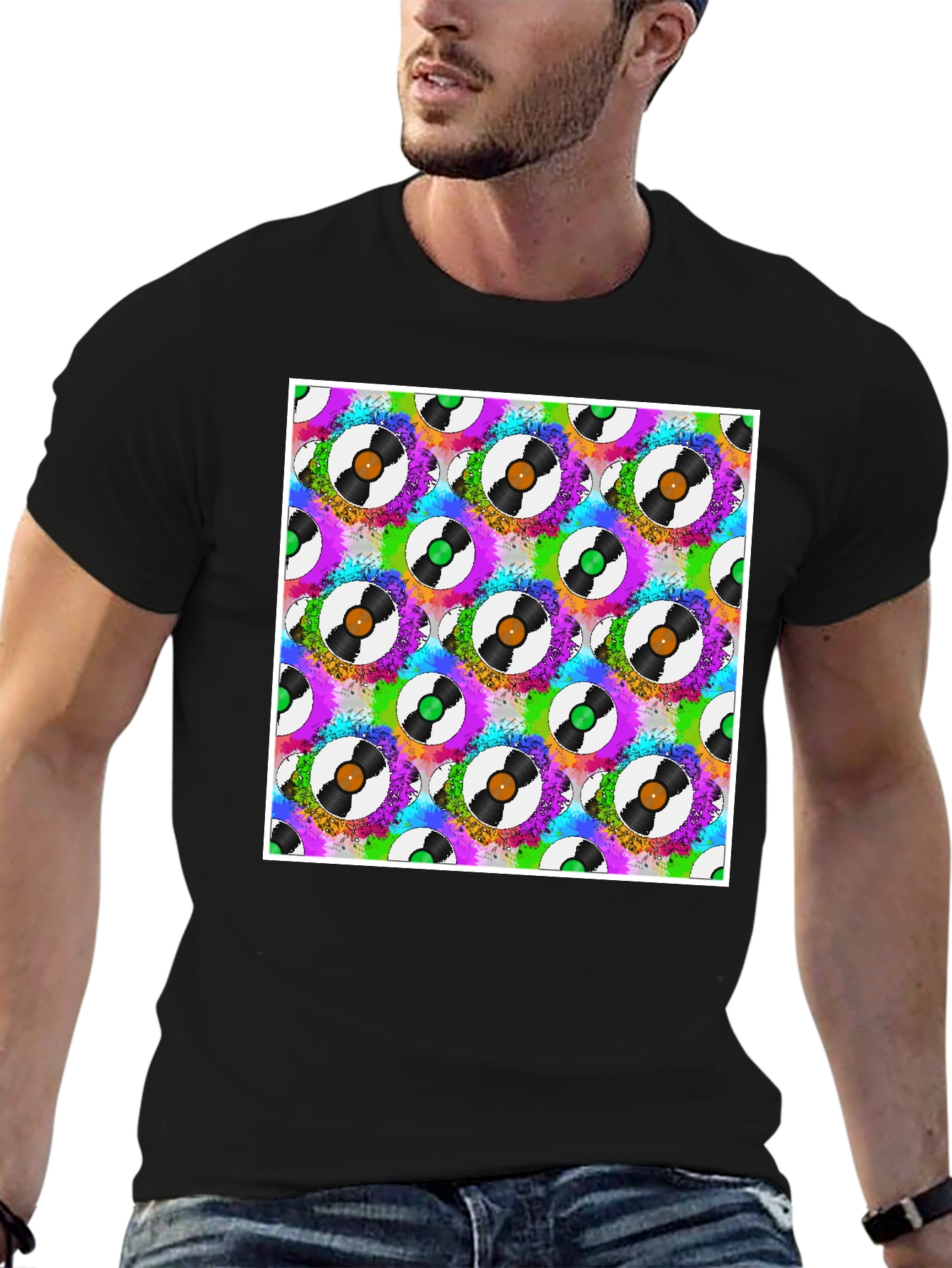 Retro Vinyl Record Pattern T-Shirt