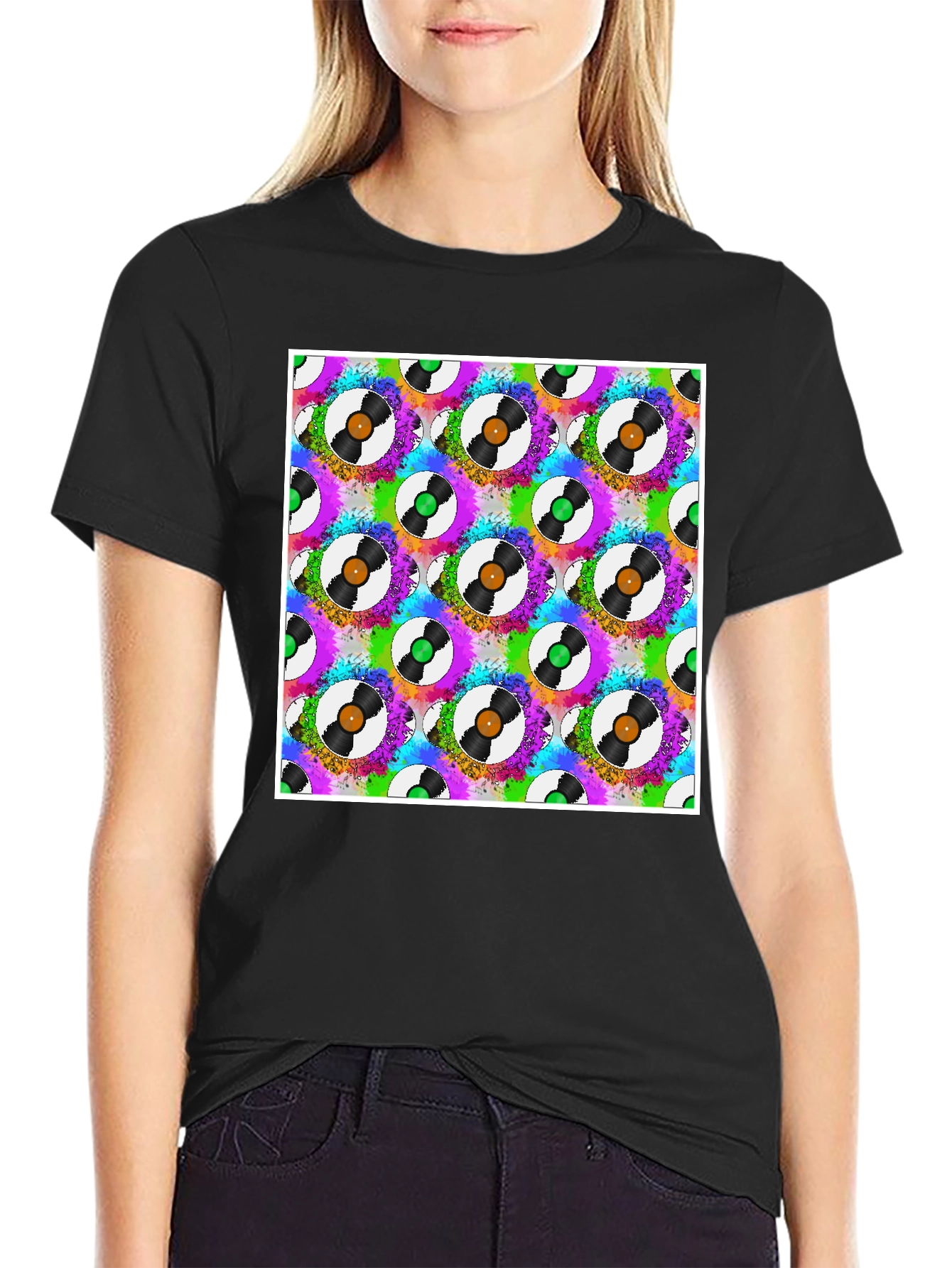 Retro Vinyl Record Pattern T-Shirt