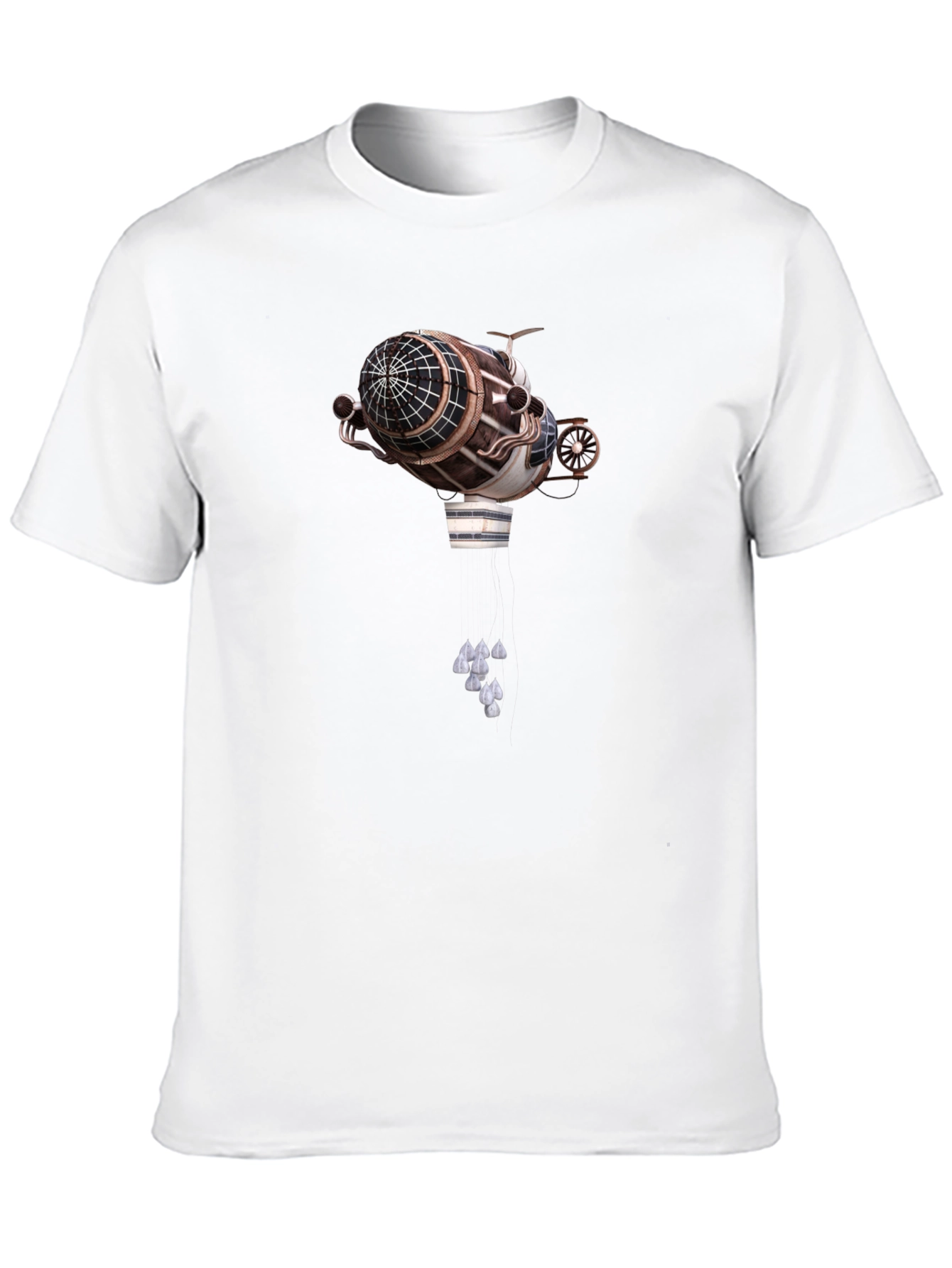 Steampunk Airship Graphic Tee - Black Cotton T-Shirt