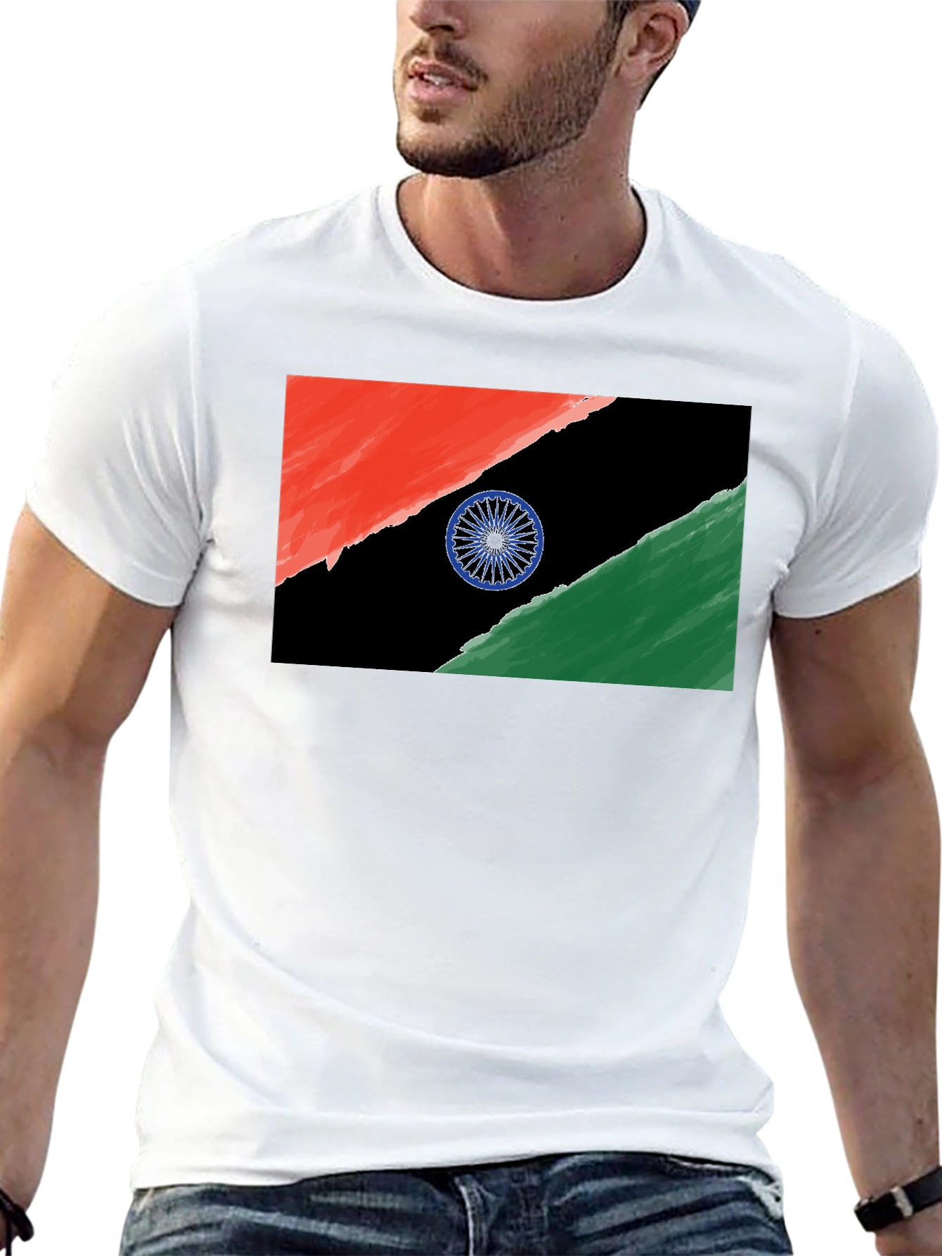 India Flag Graphic Tee - Black Cotton T-Shirt