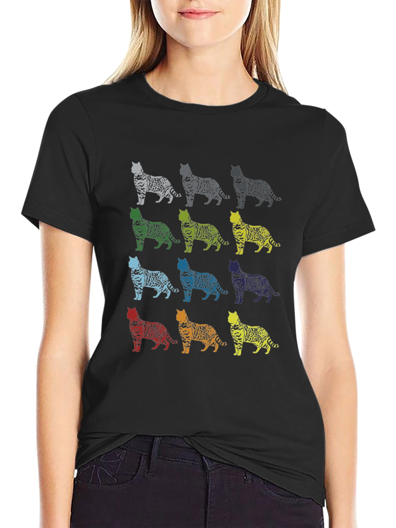 Colorful Cat Pattern T-Shirt