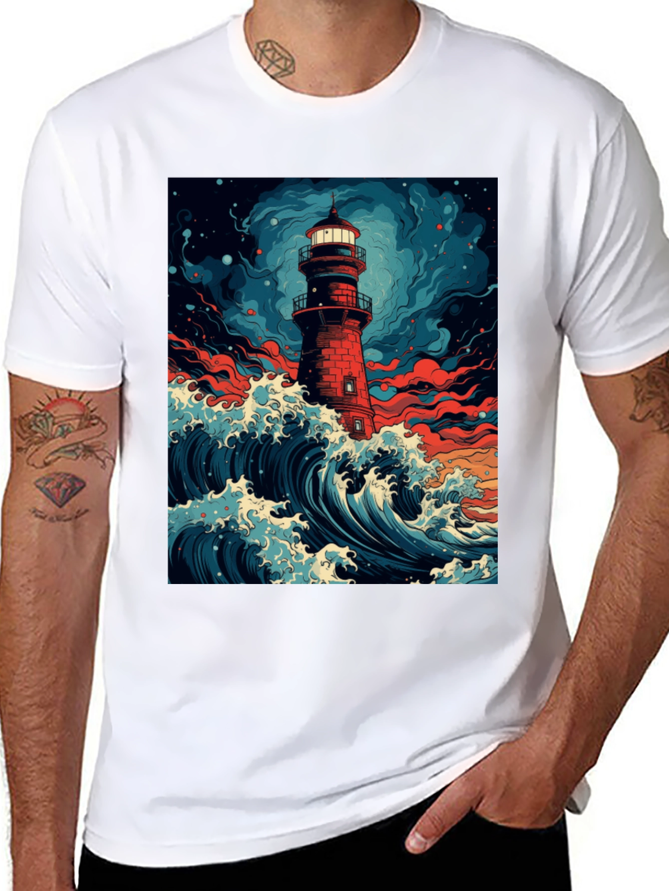Lighthouse Wave Graphic Tee - Coastal Style