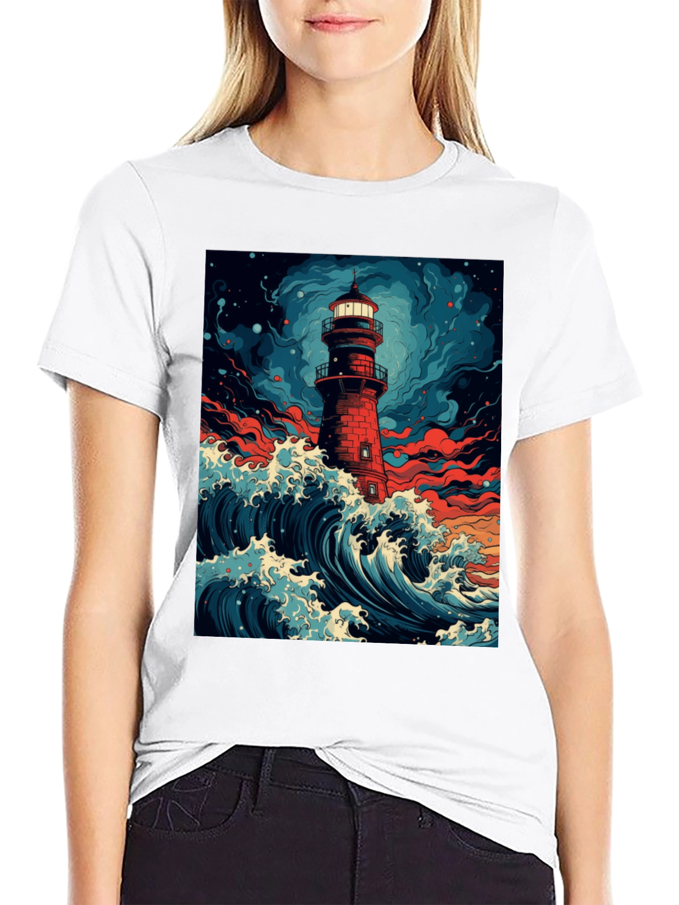 Lighthouse Wave Graphic Tee - Coastal Style