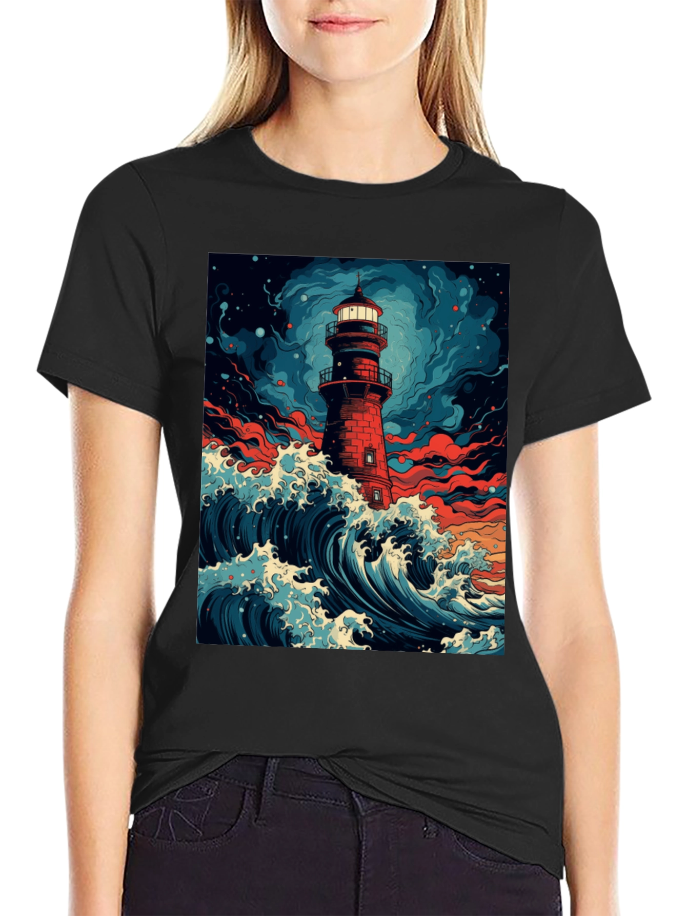 Lighthouse Wave Graphic Tee - Coastal Style