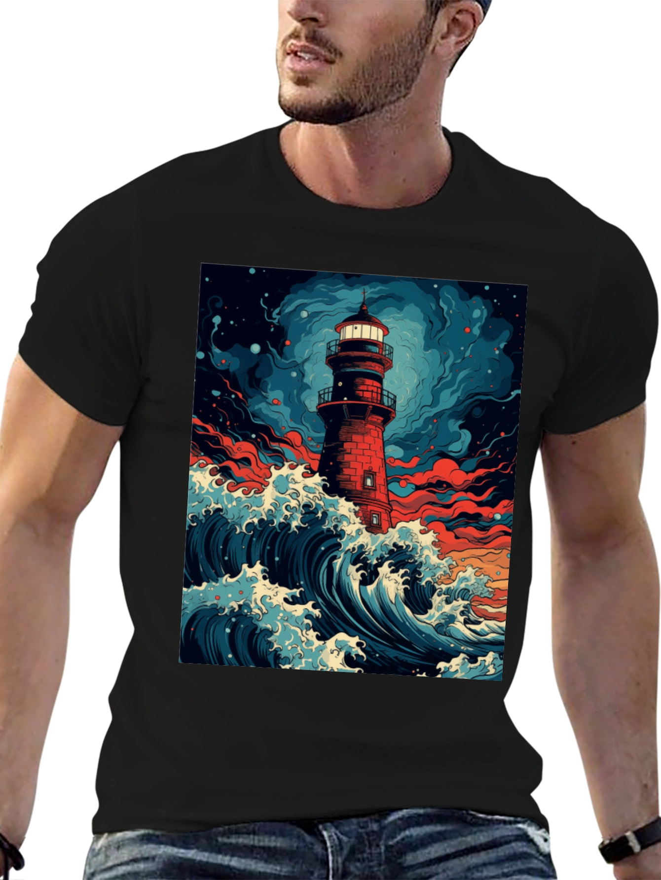 Lighthouse Wave Graphic Tee - Coastal Style