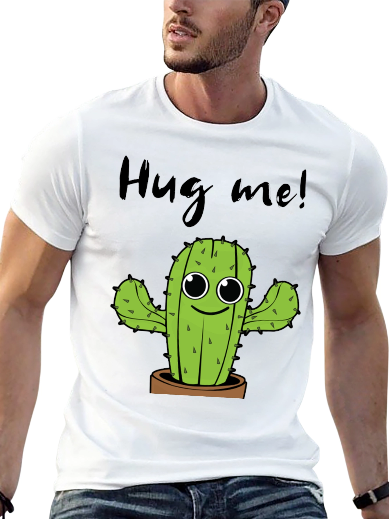 Hug Me Cactus Graphic Tee - Unisex Cotton T-Shirt