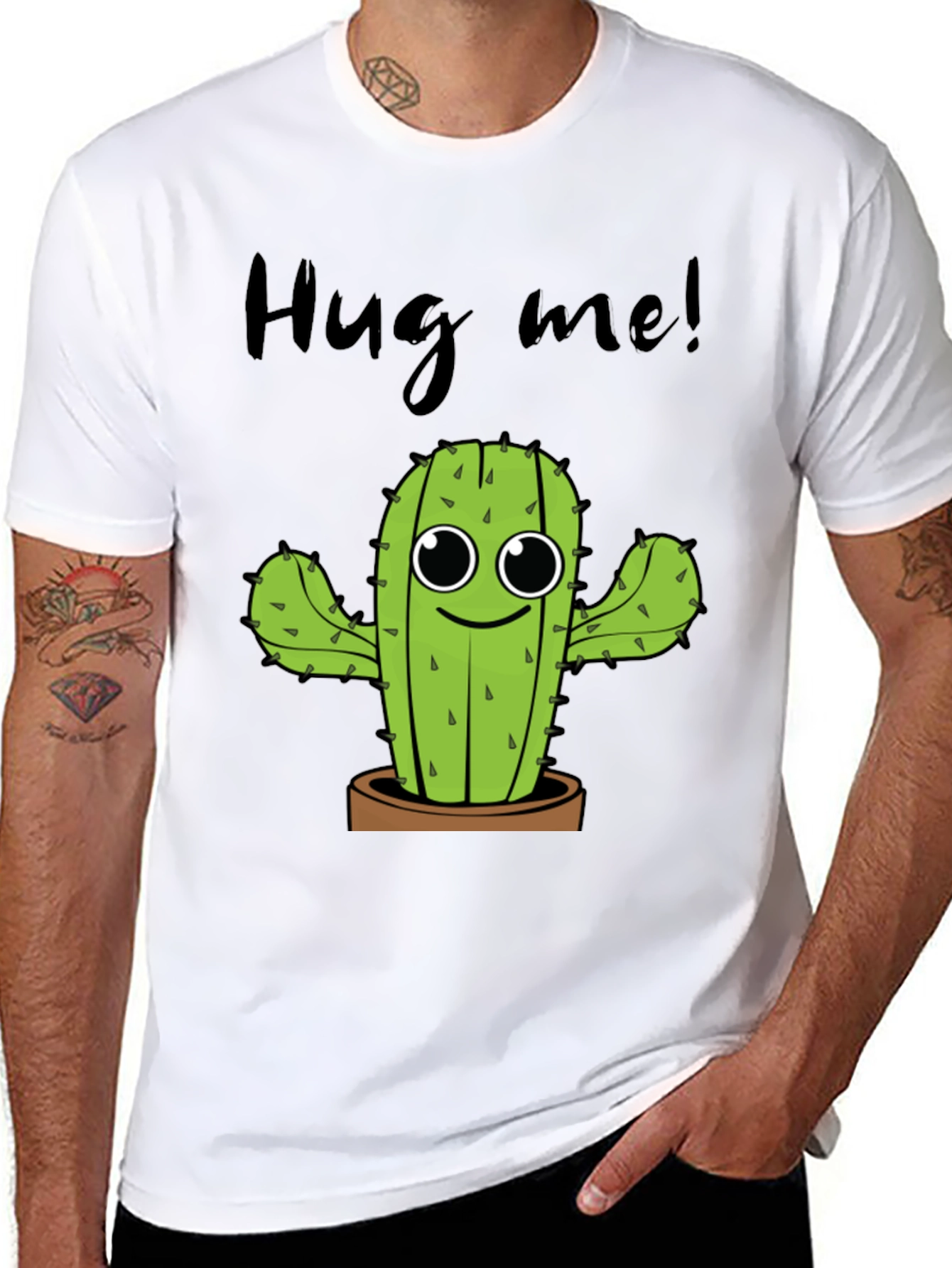 Hug Me Cactus Graphic Tee - Unisex Cotton T-Shirt