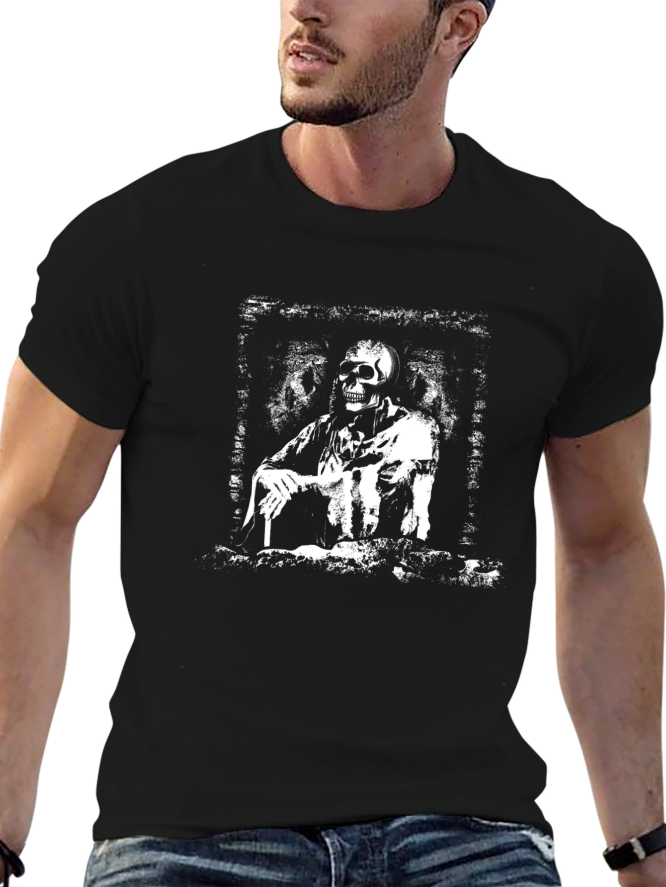 Grim Reaper Black T-Shirt - Edgy Skeleton Design