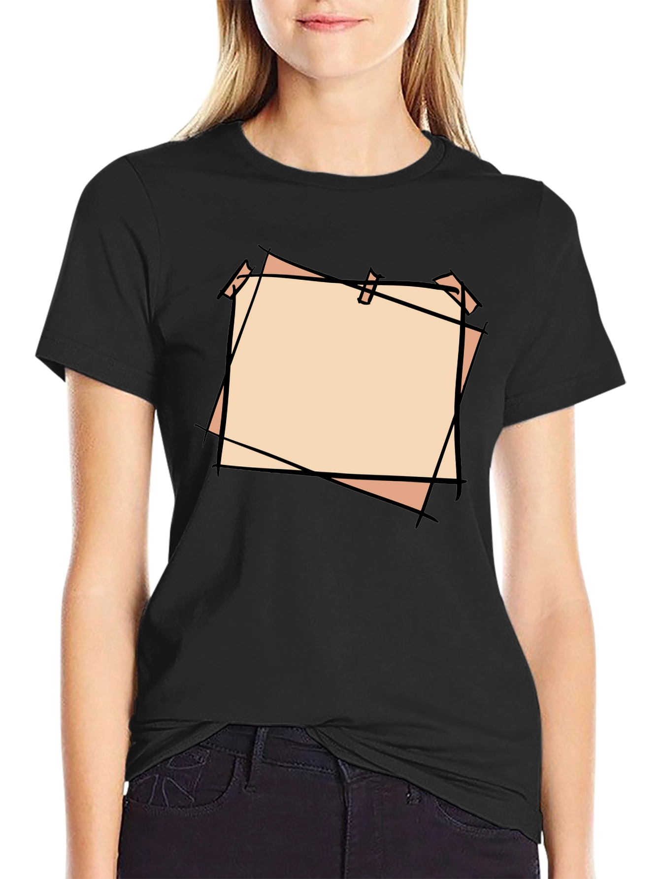 Black T-Shirt with Blank Peach Note Design