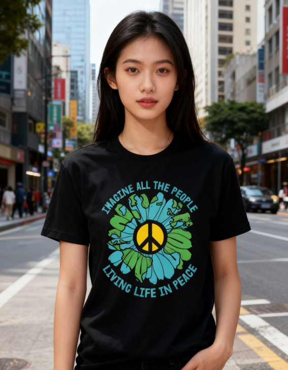 "Imagine Peace" Earth Flower Graphic Tee