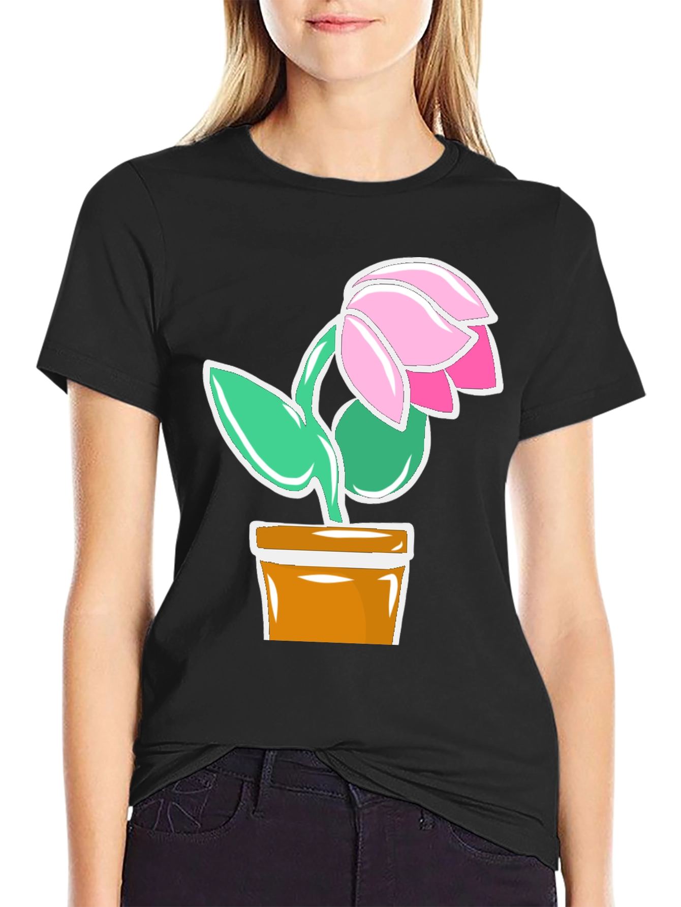 Floral Potted Plant Graphic T-Shirt