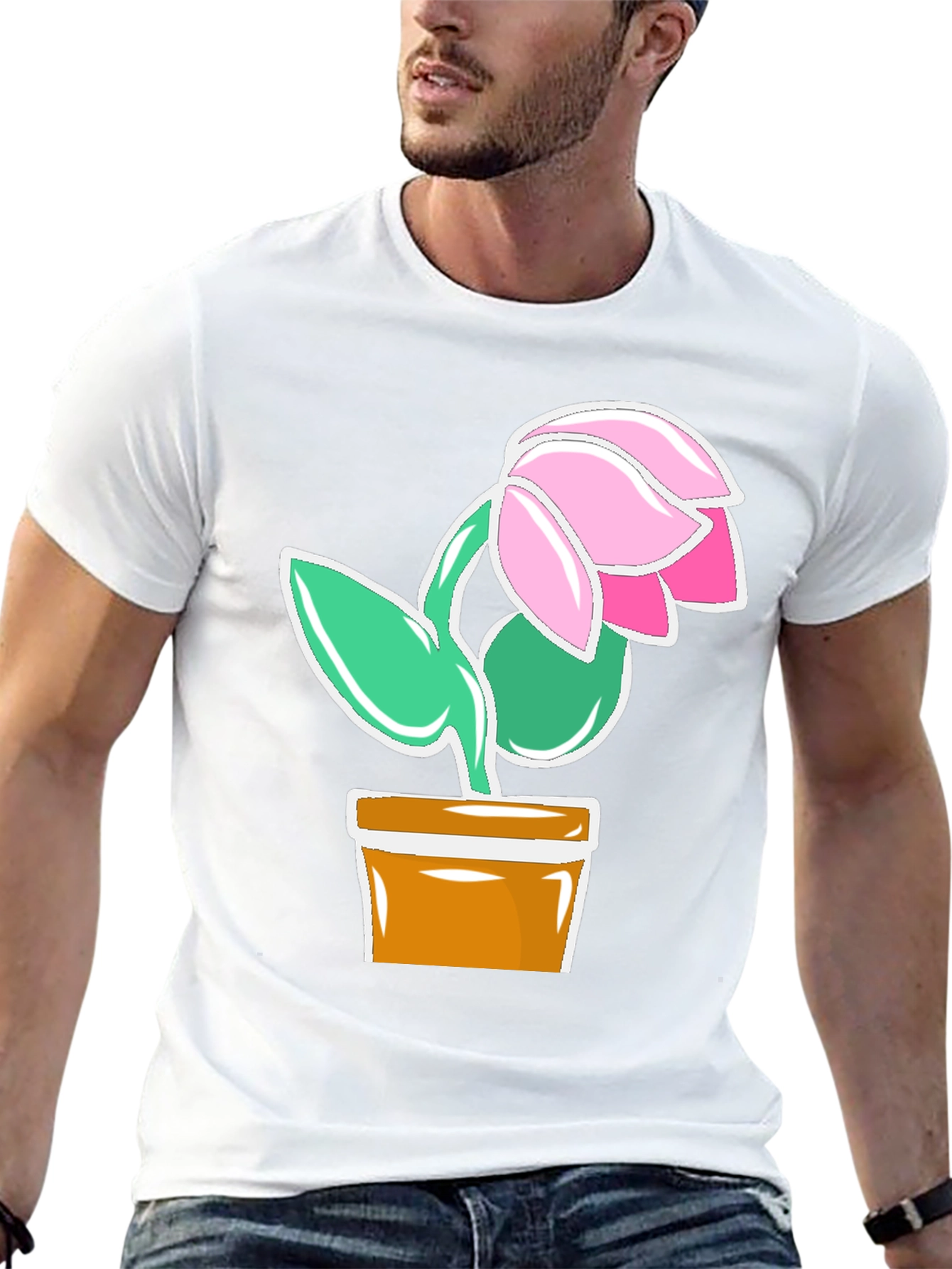 Floral Potted Plant Graphic T-Shirt