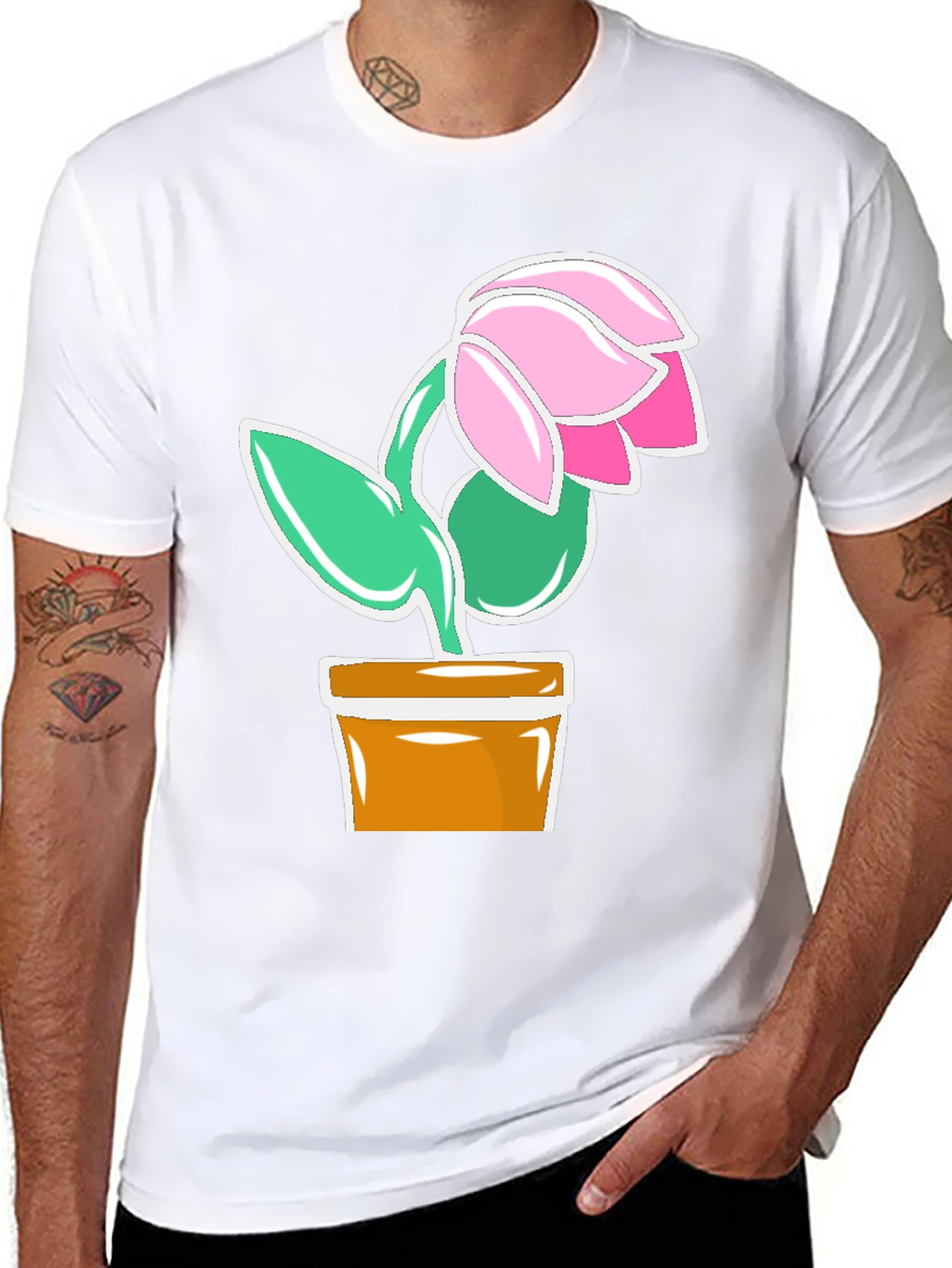 Floral Potted Plant Graphic T-Shirt