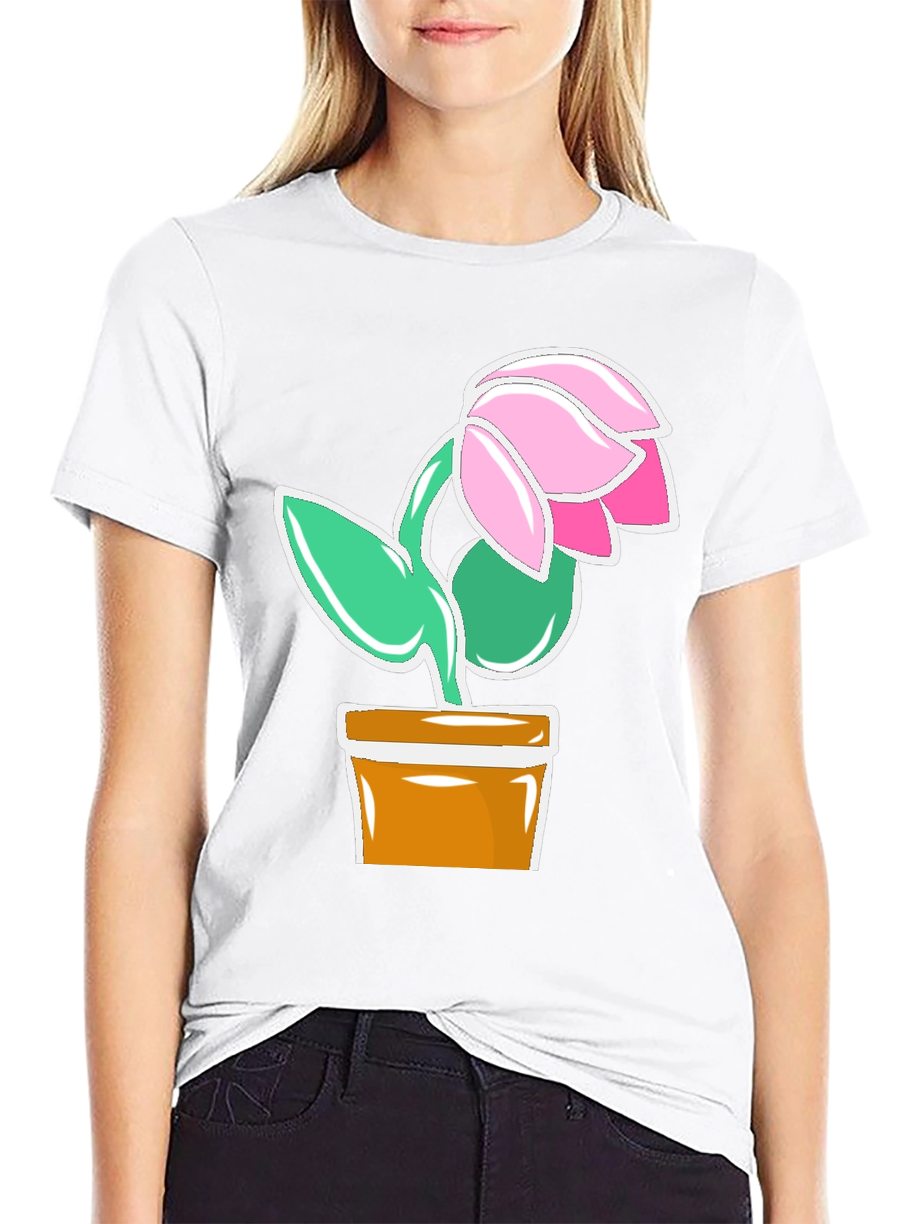 Floral Potted Plant Graphic T-Shirt