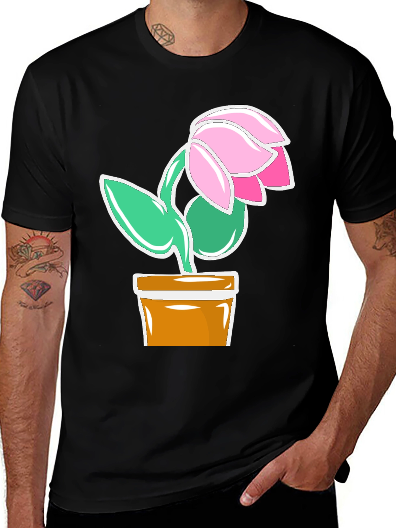 Floral Potted Plant Graphic T-Shirt