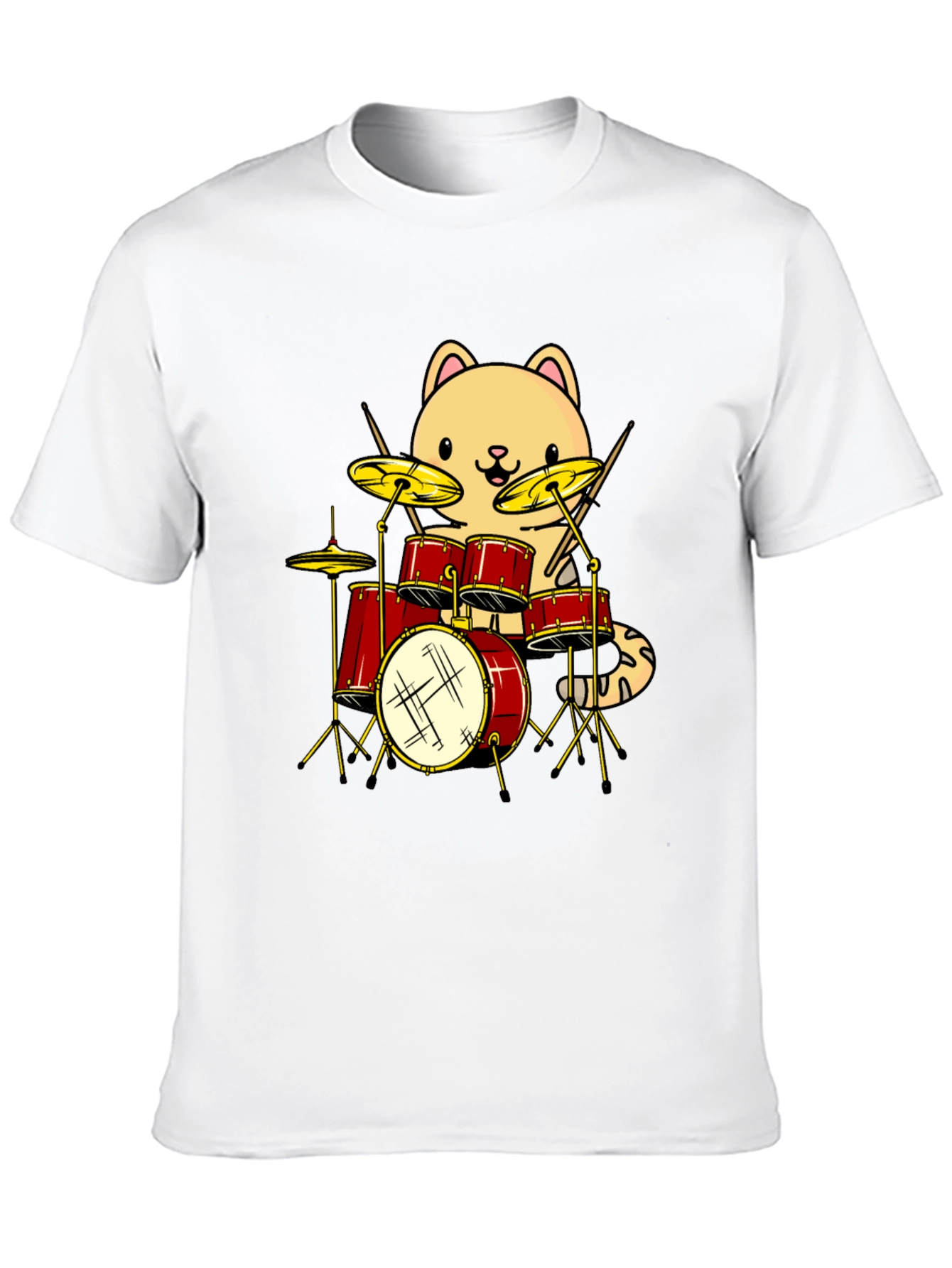 Cat Drummer Black T-Shirt - Funny Band Tee