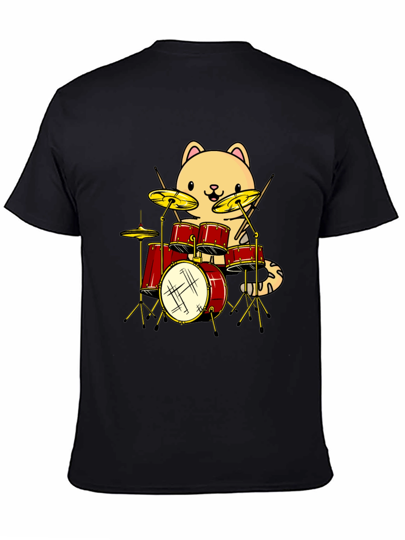 Cat Drummer Black T-Shirt - Funny Band Tee