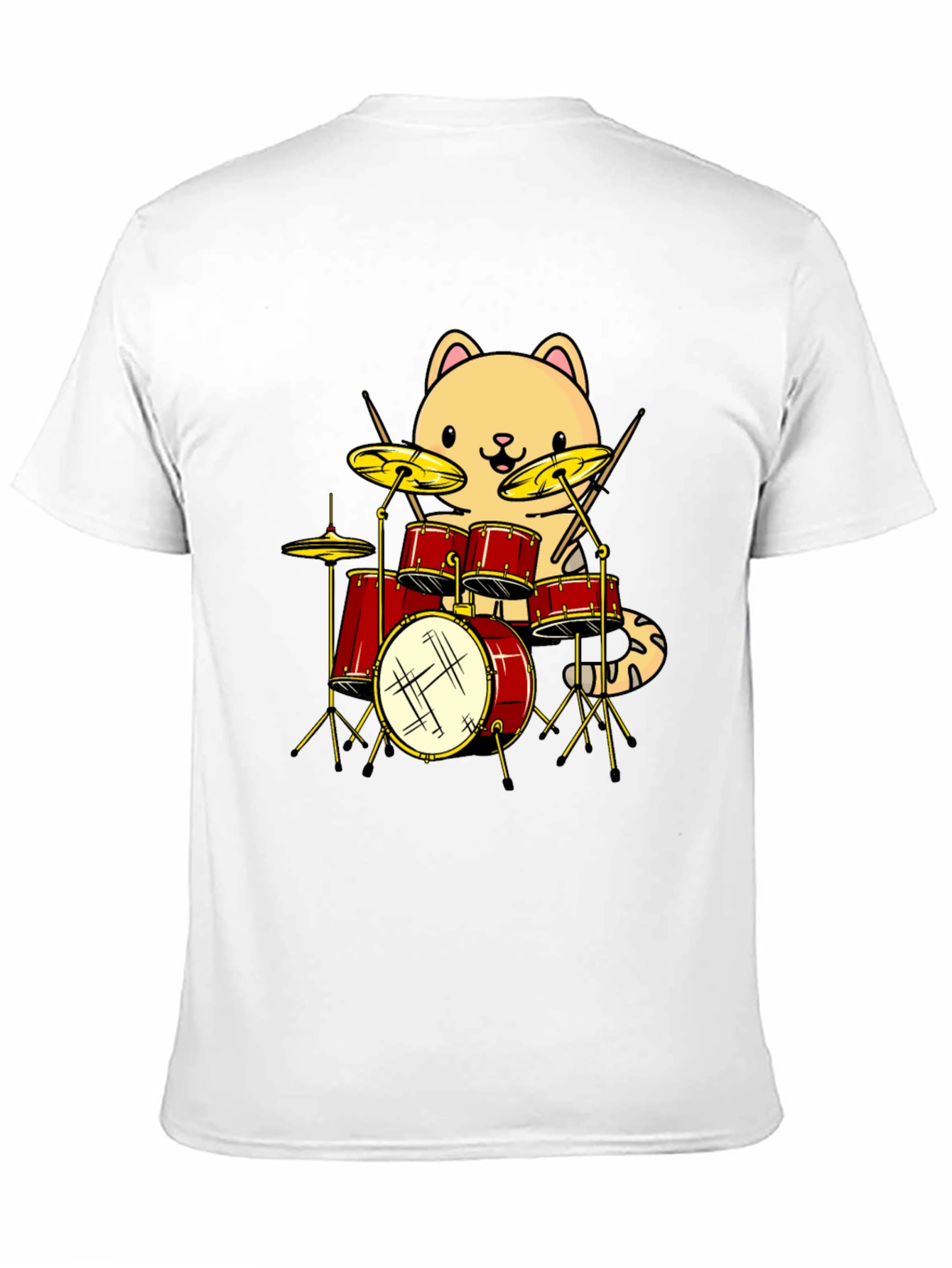 Cat Drummer Black T-Shirt - Funny Band Tee