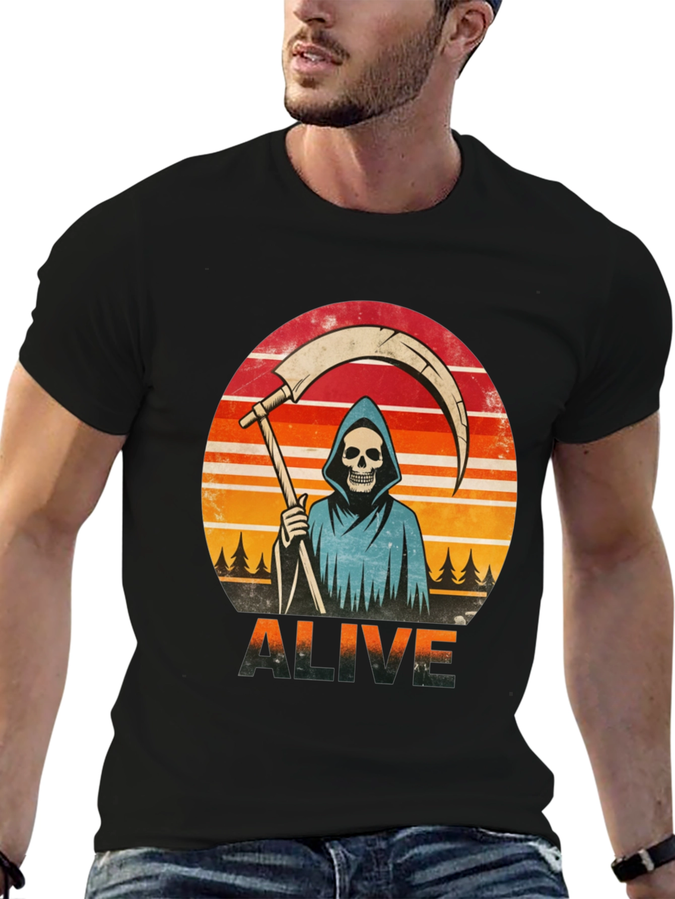 Alive Grim Reaper Graphic T-Shirt
