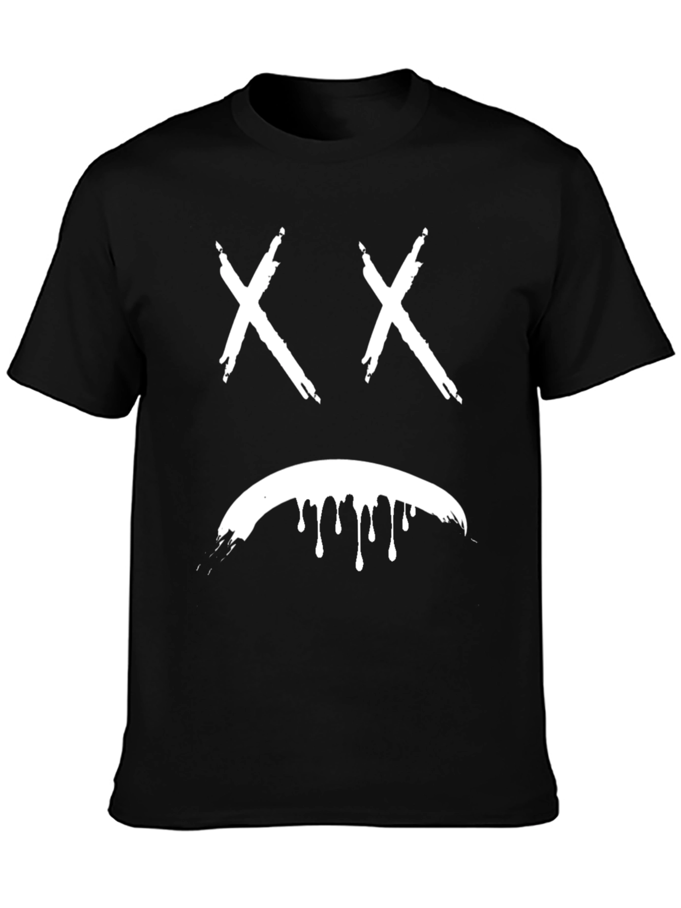 Sad Face Graphic Tee - Black Cotton Blend