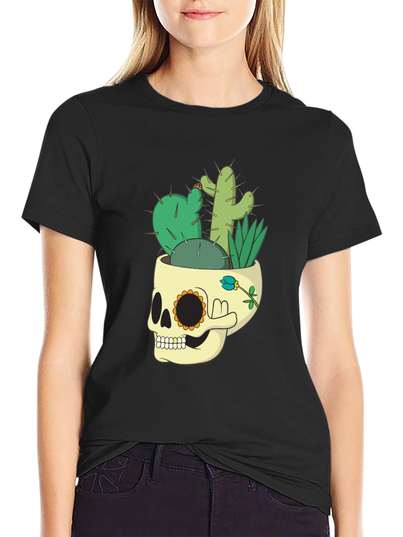 Skull Cactus Graphic Tee - Mens Black T-Shirt