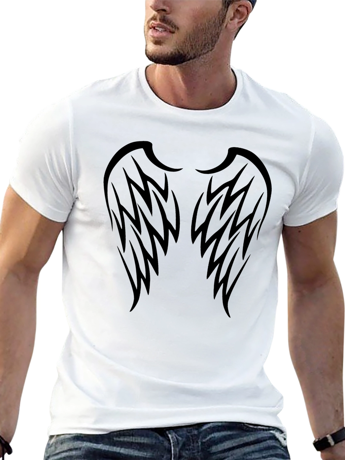 Black T-Shirt with Wings Graphic