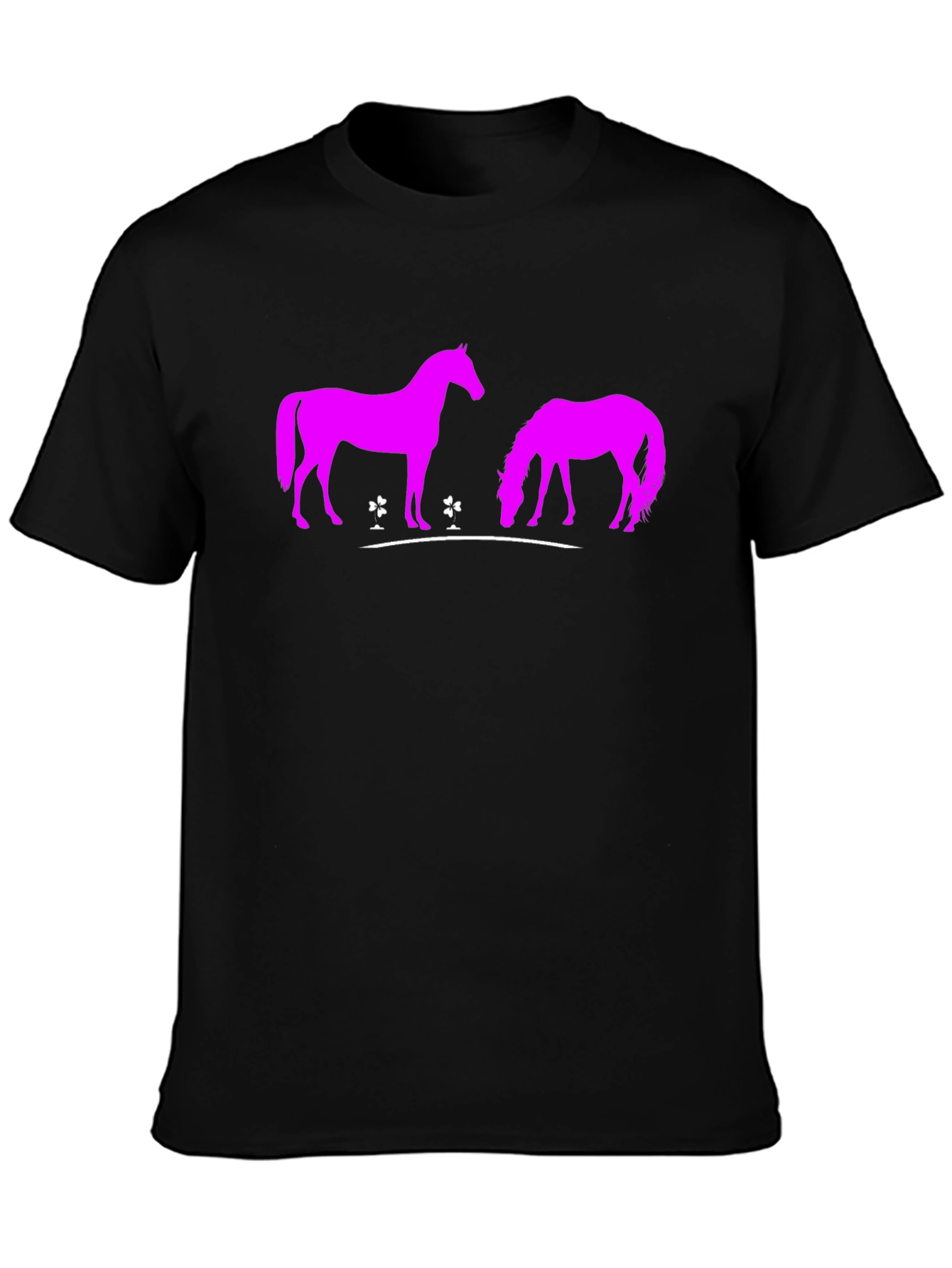 Black T-Shirt with Pink Horse Design