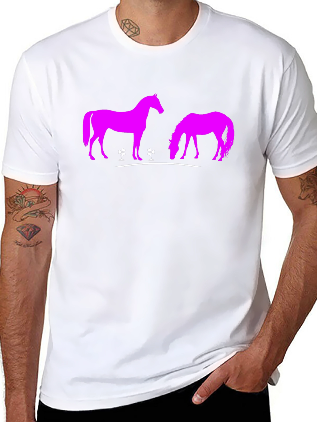 Black T-Shirt with Pink Horse Design