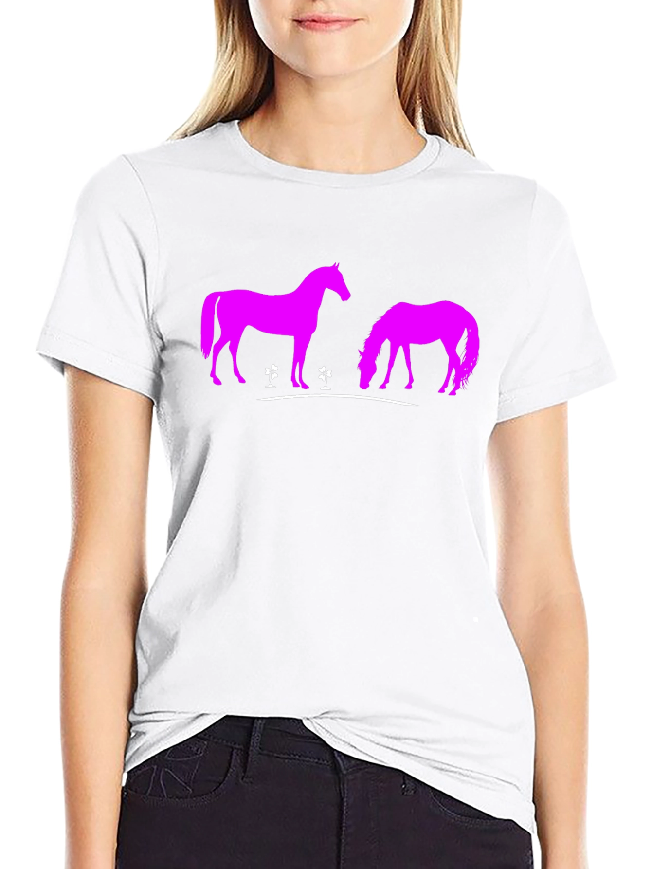 Black T-Shirt with Pink Horse Design