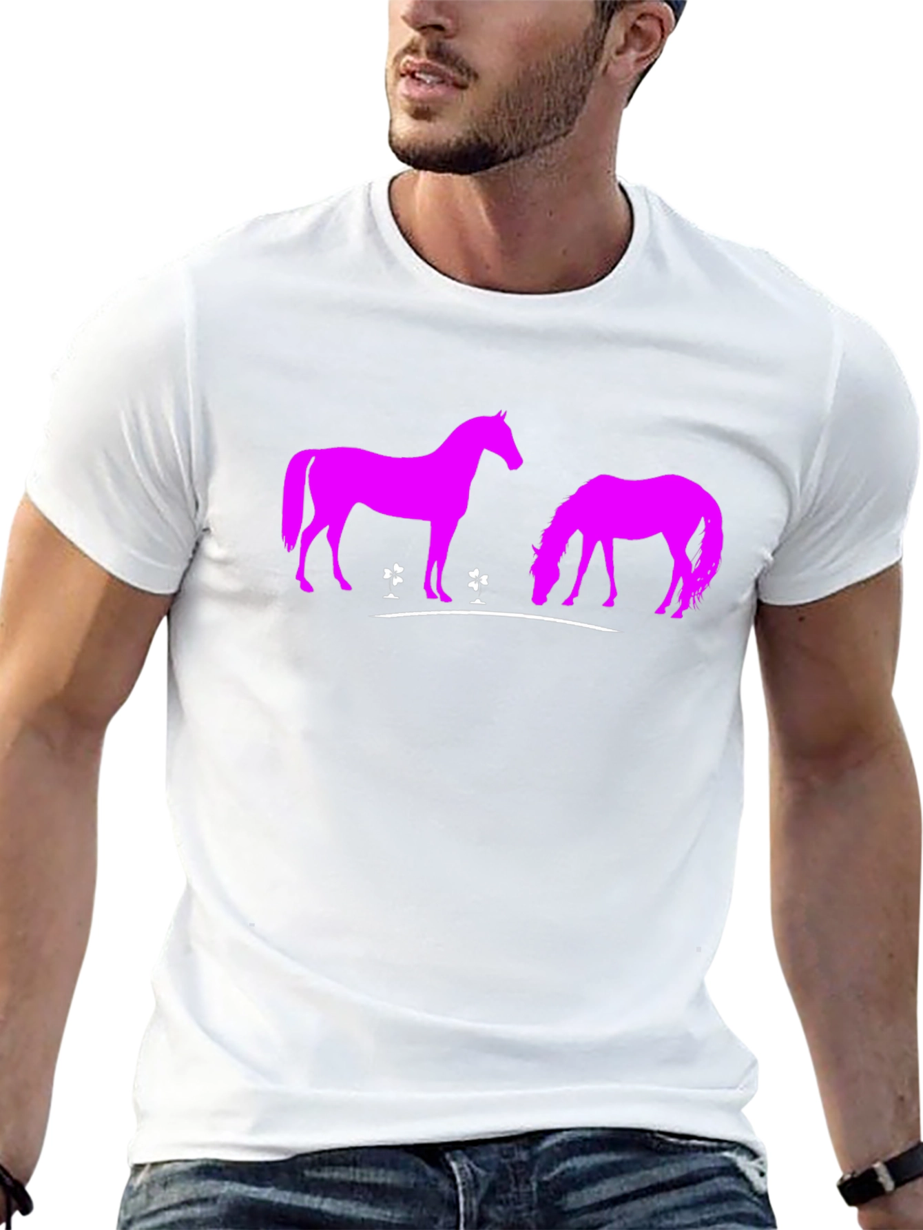 Black T-Shirt with Pink Horse Design