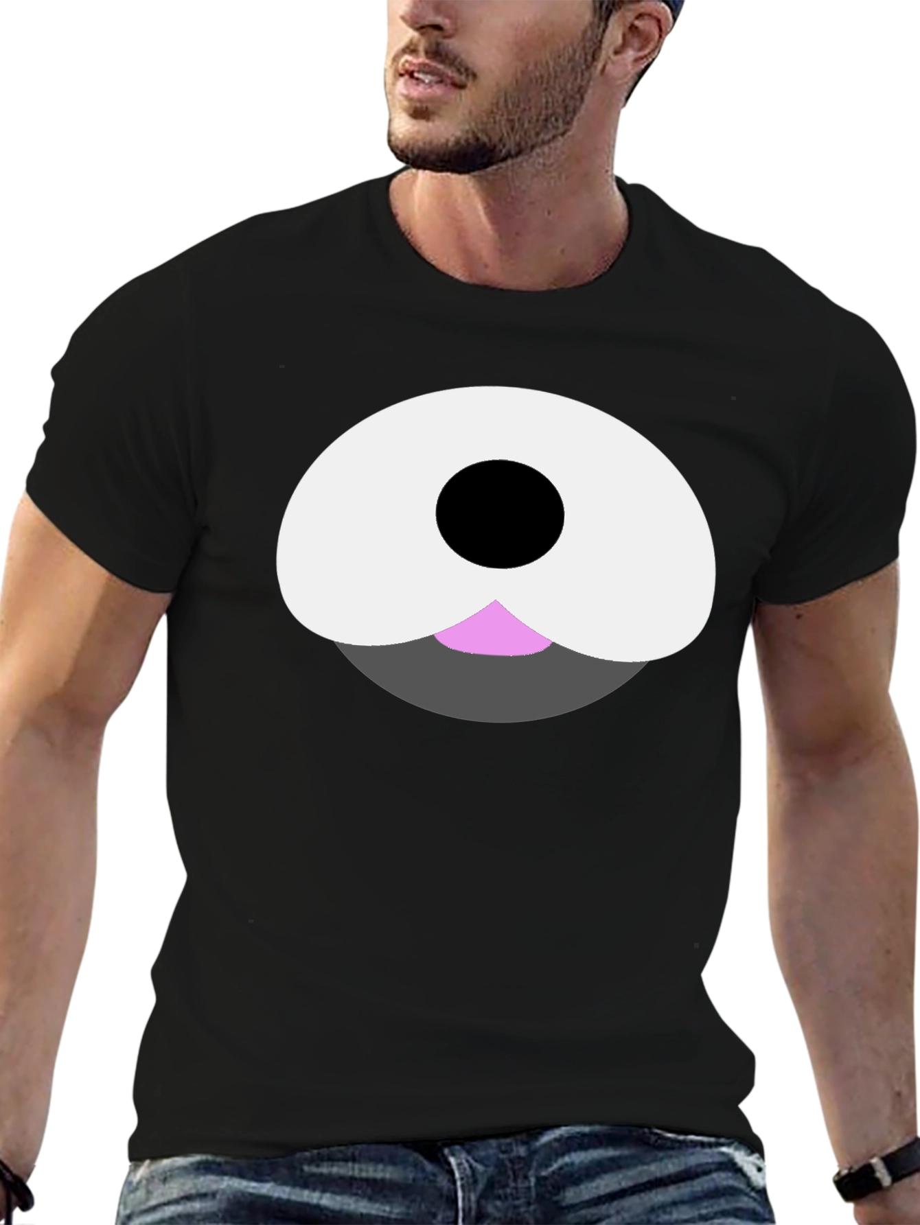 Cute Cartoon Bear Face Black T-Shirt