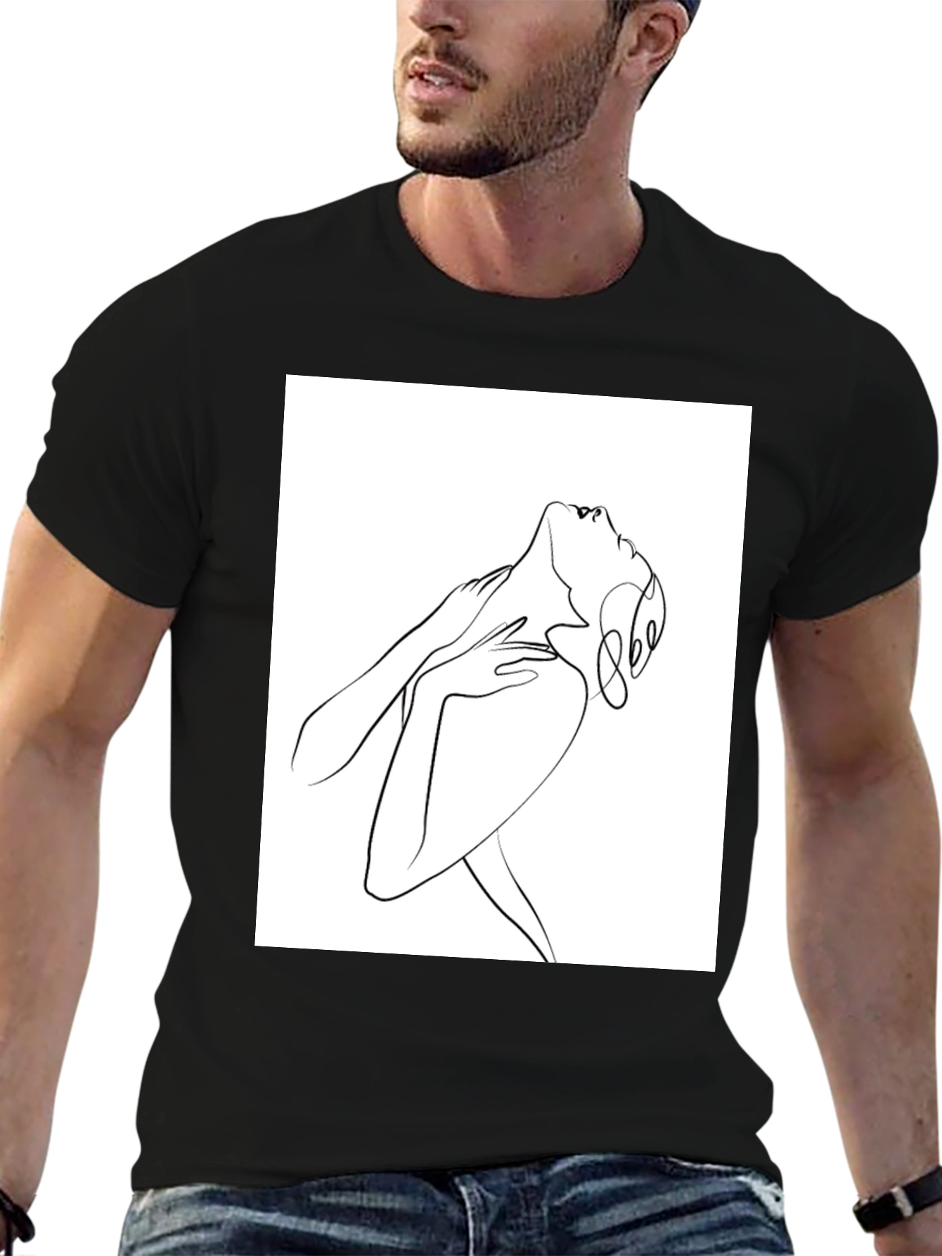 Abstract Line Art Graphic Tee - Unisex Black T-Shirt