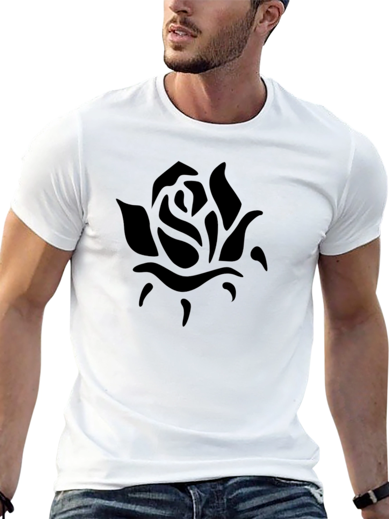 Mens Black Rose Graphic Tee - Casual Comfort