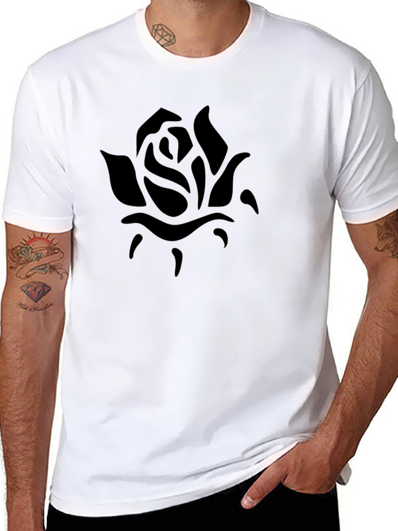 Mens Black Rose Graphic Tee - Casual Comfort
