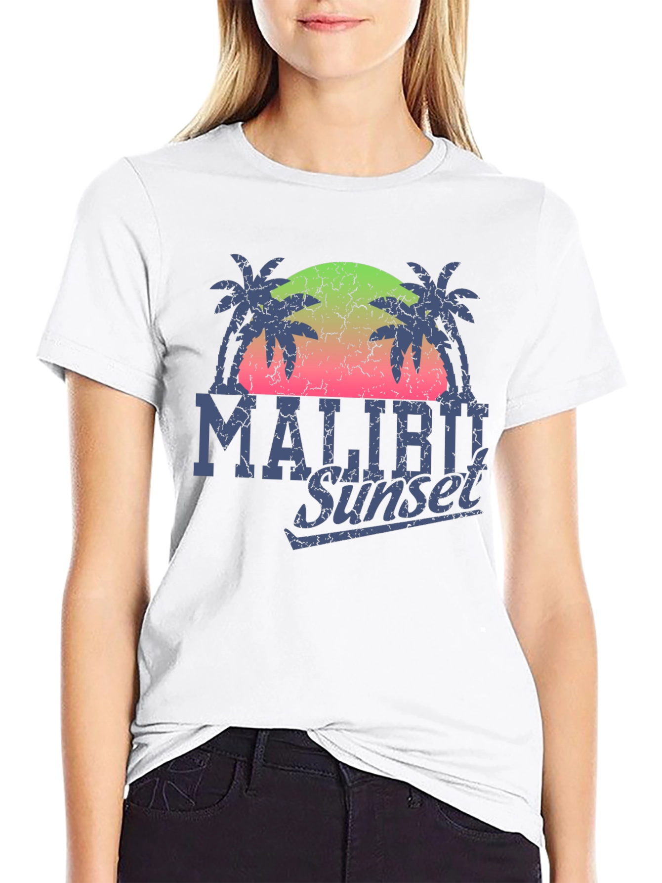Malibu Sunset Graphic T-Shirt - Palm Tree Design