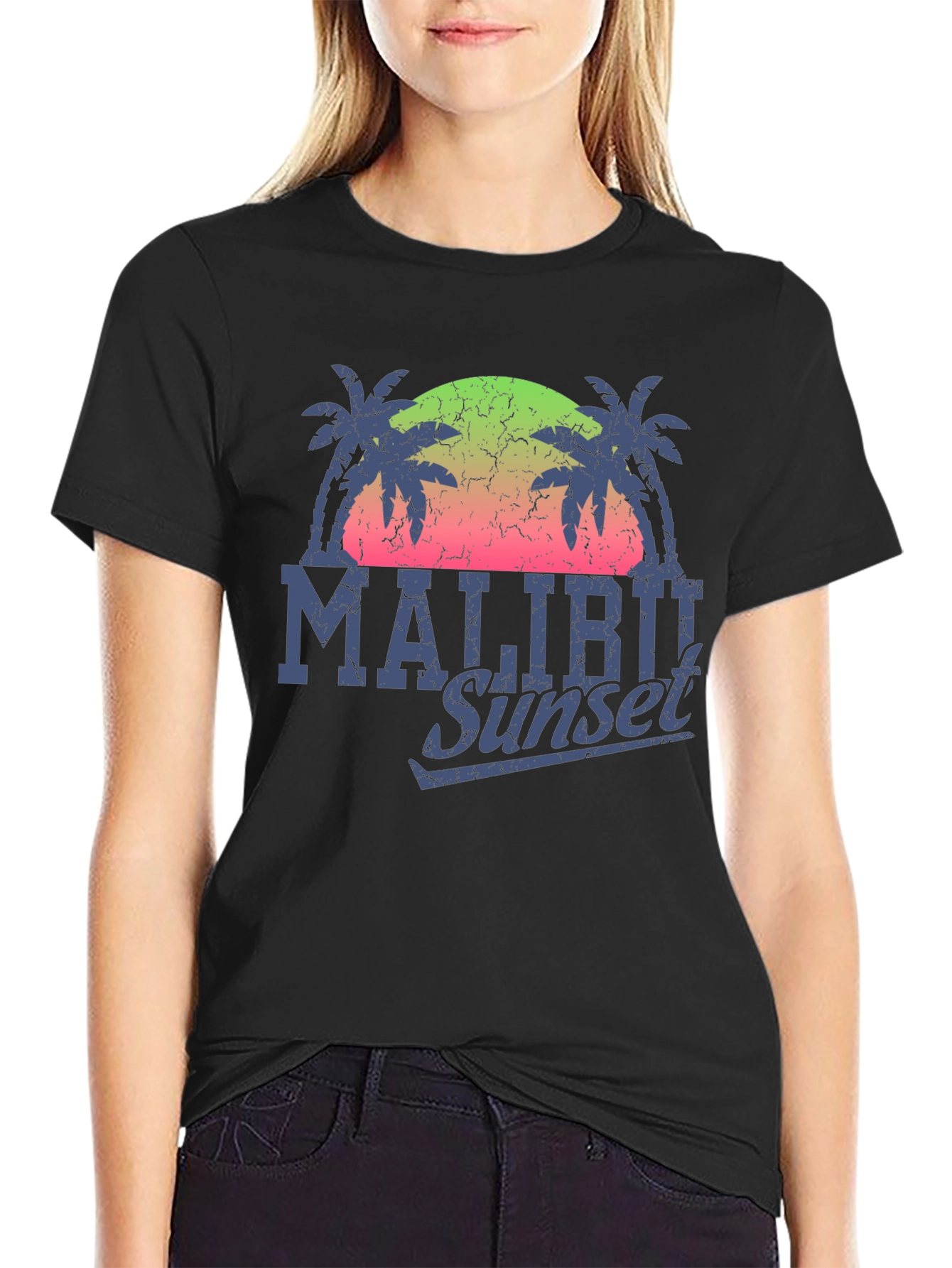 Malibu Sunset Graphic T-Shirt - Palm Tree Design