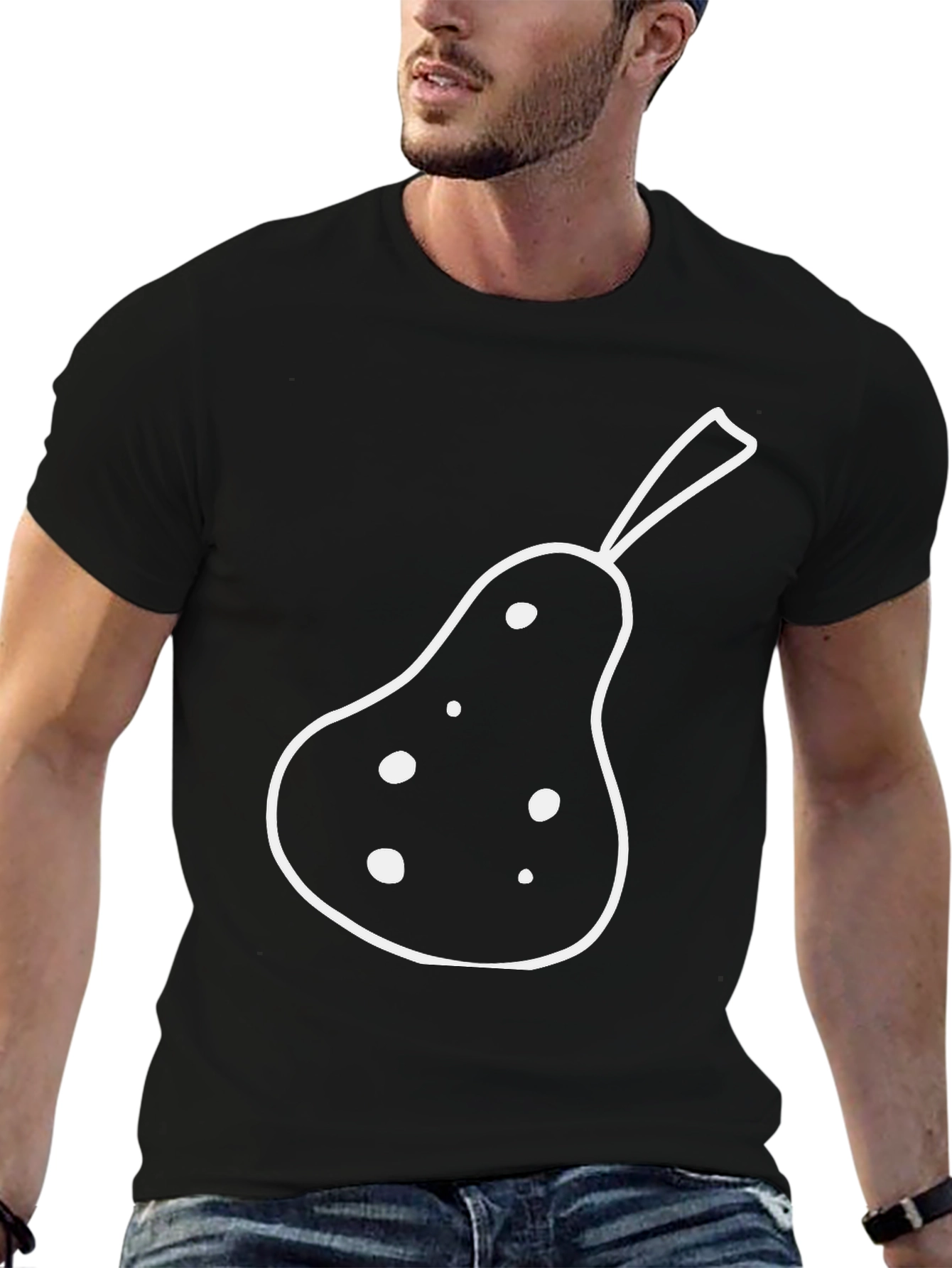 Pear Graphic Tee - Casual Black Cotton T-Shirt