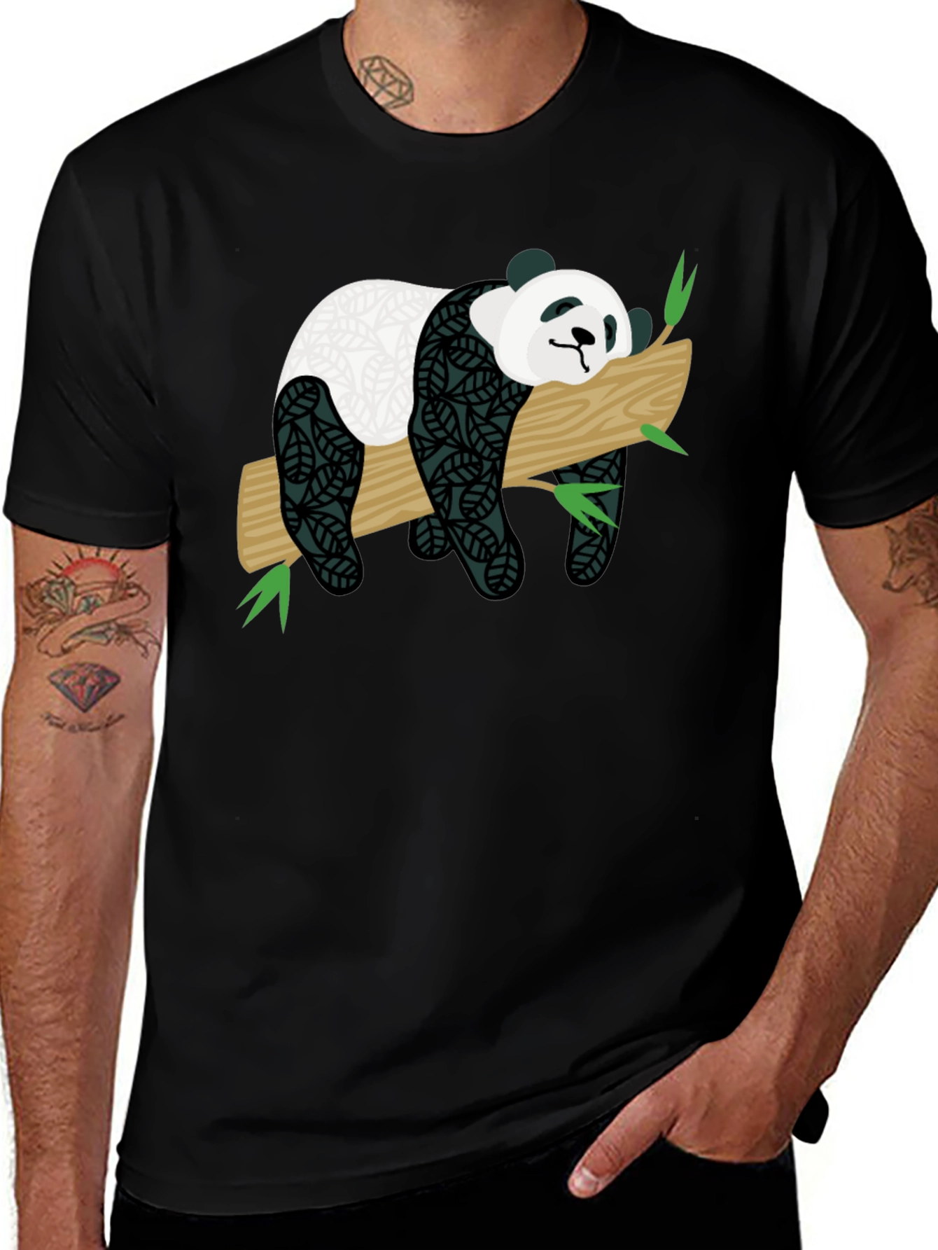 Cute Panda on Branch Graphic T-Shirt