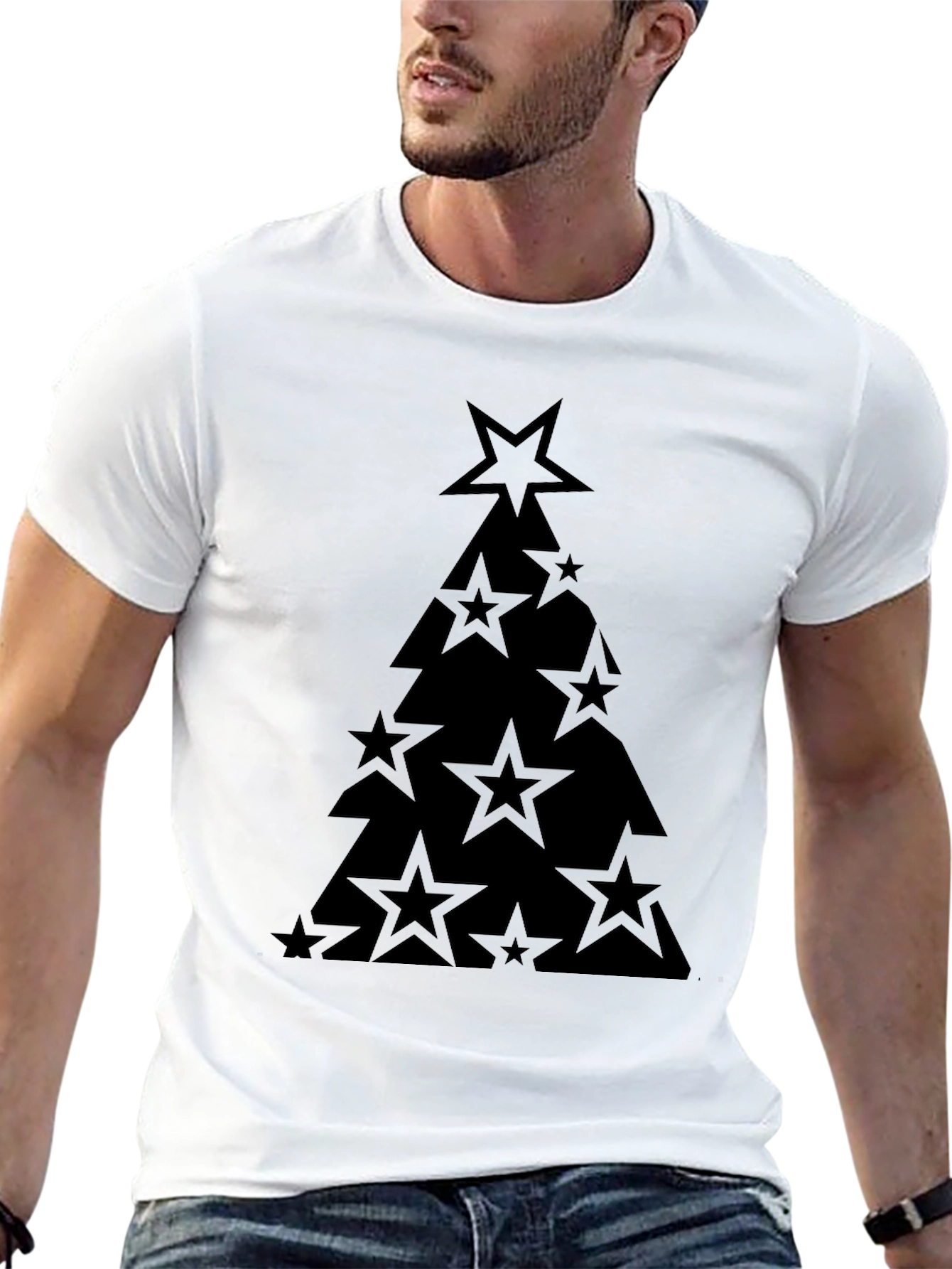 Star Christmas Tree Black T-Shirt