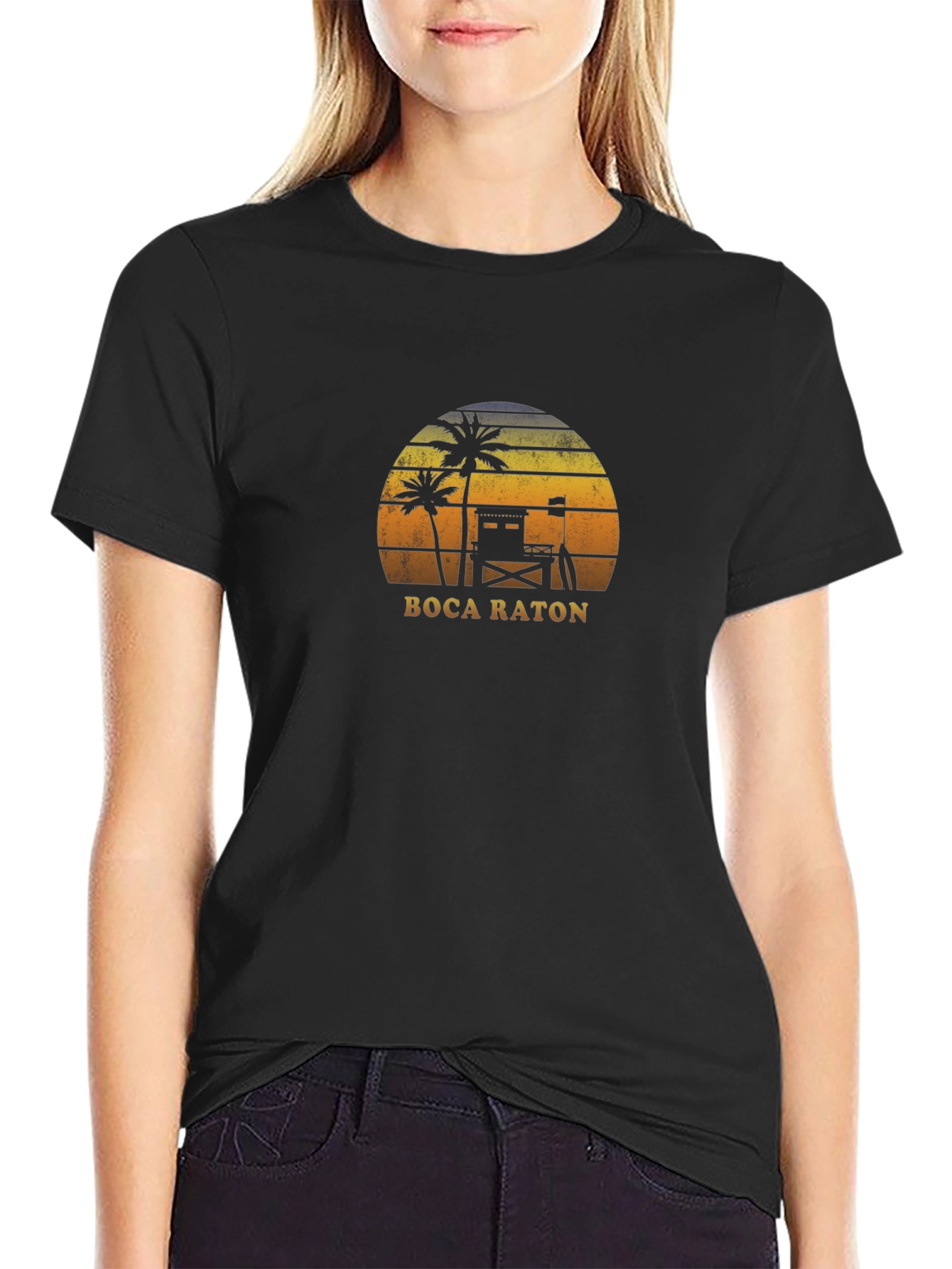 Boca Raton Palm Tree Sunset Graphic T-Shirt