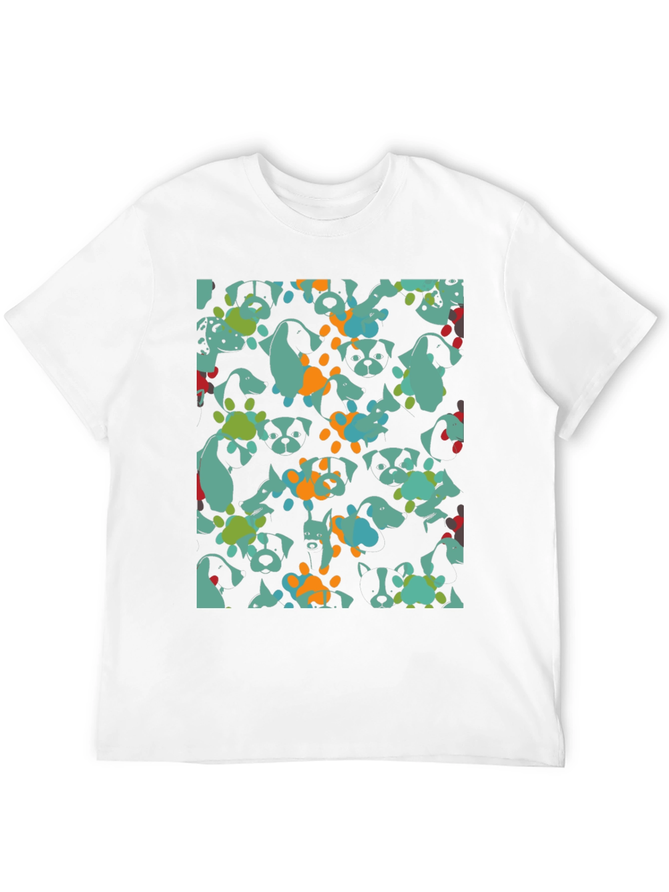 Dog Pattern Black Cotton T-Shirt