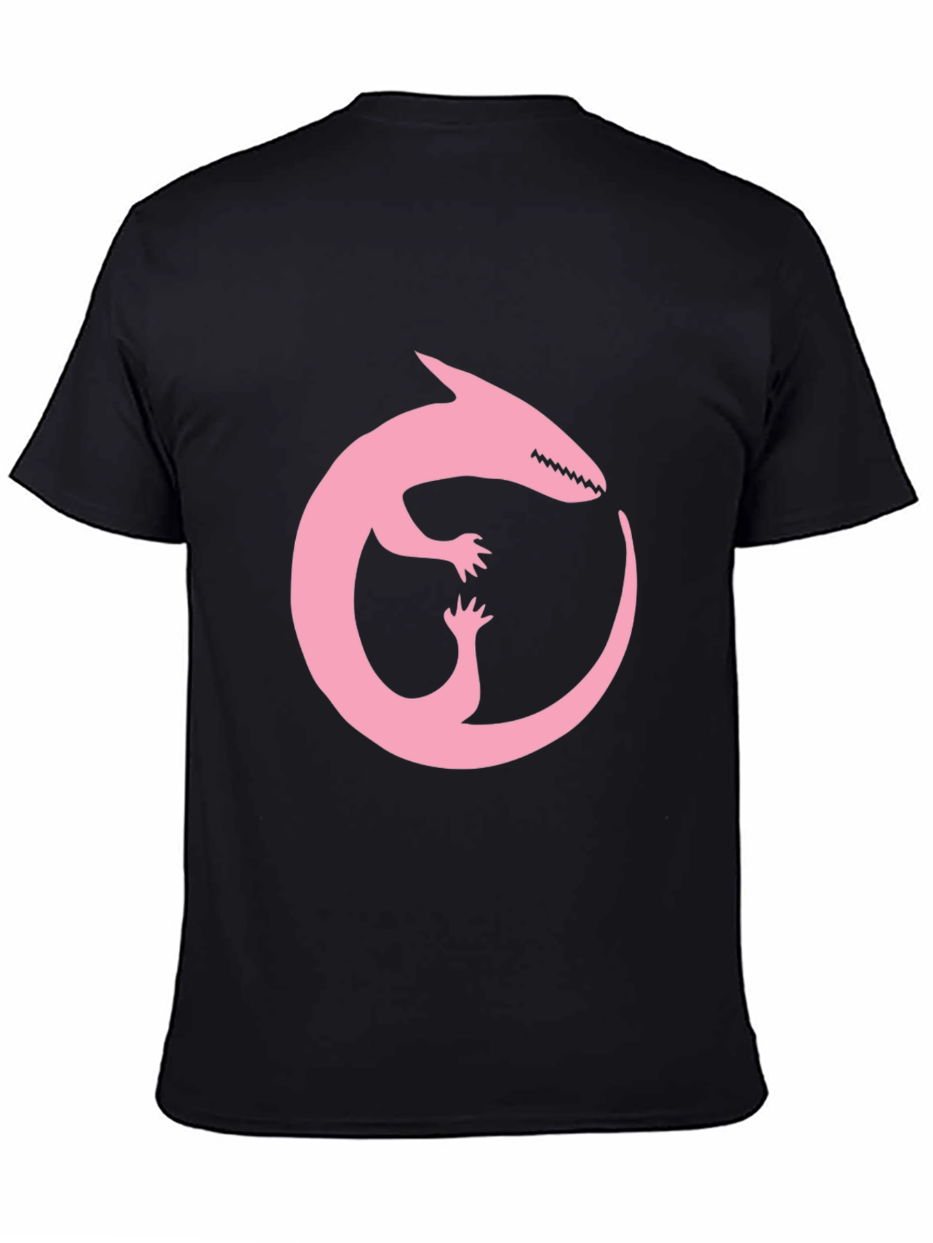 Pink Dinosaur Ouroboros Black T-Shirt