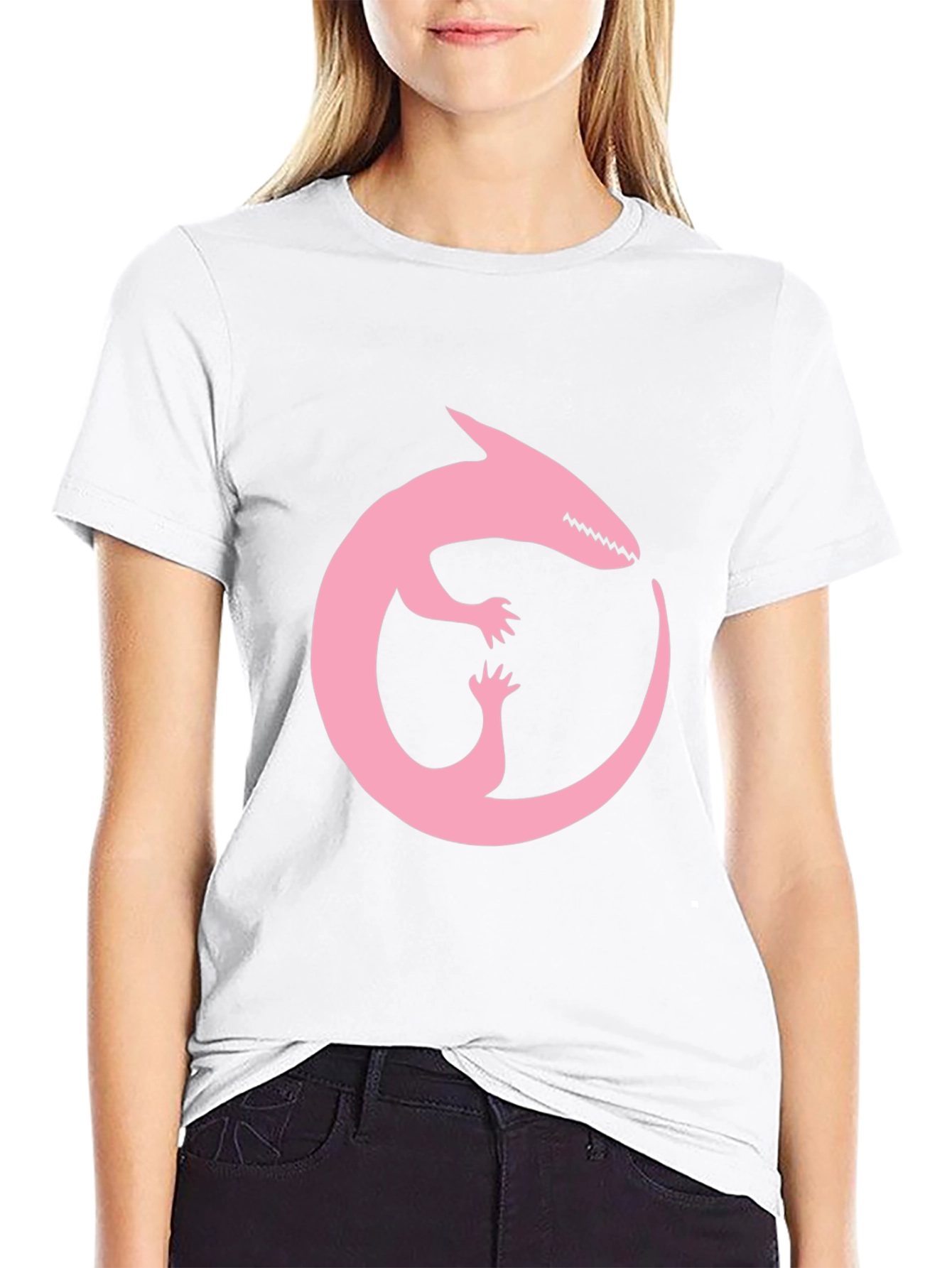 Pink Dinosaur Ouroboros Black T-Shirt