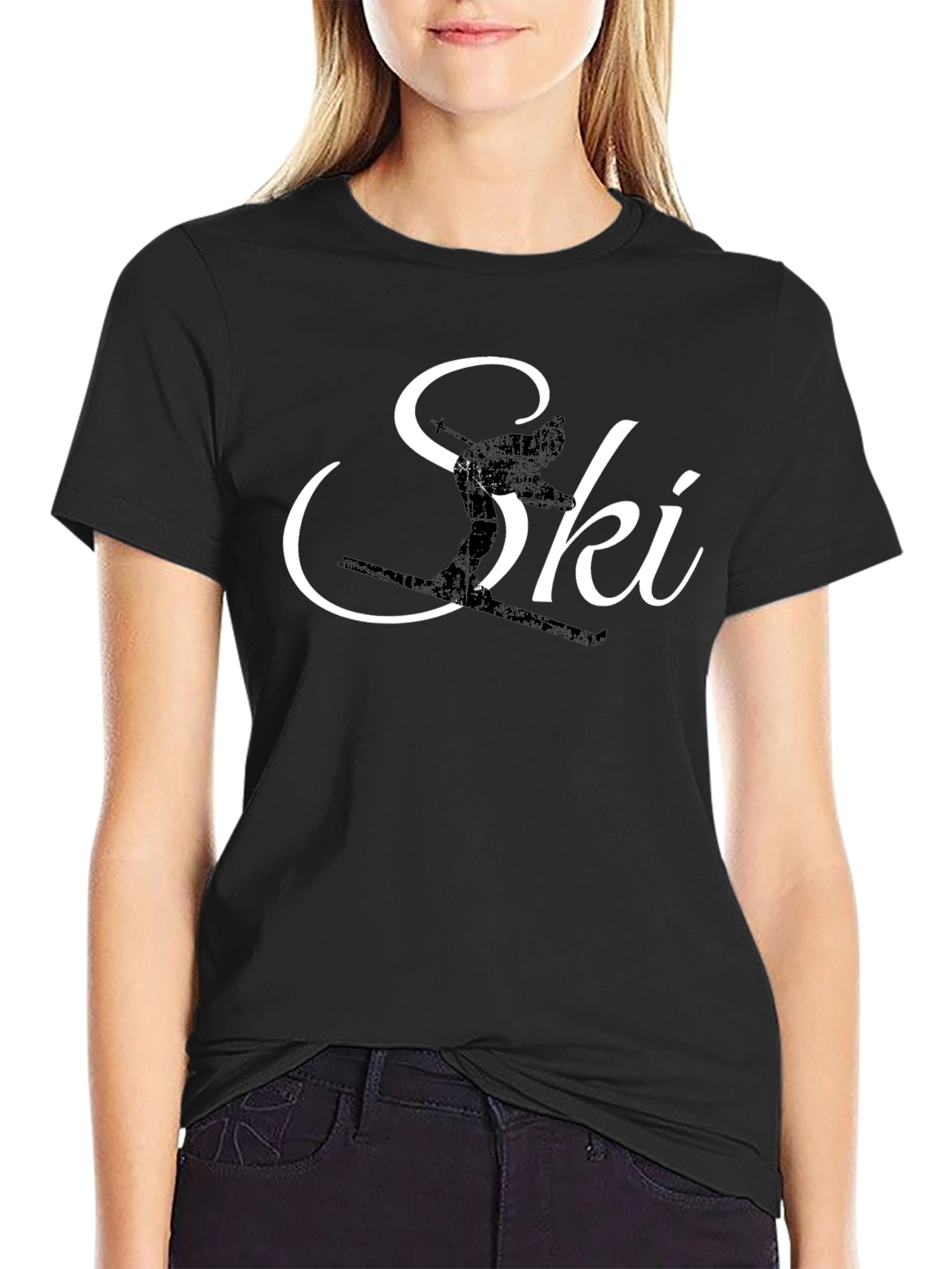Ski Silhouette Graphic Tee - Black Cotton T-Shirt