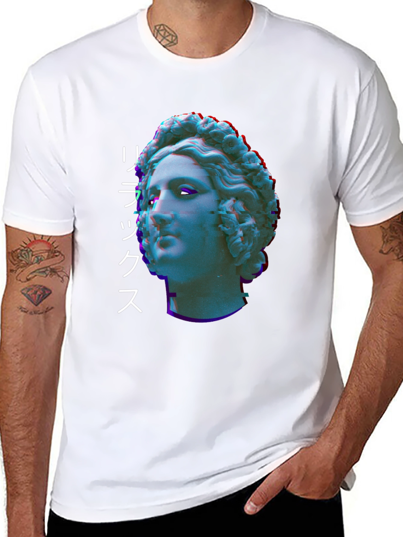 Statue Head Glitch Graphic Tee - Relax Aesthetic