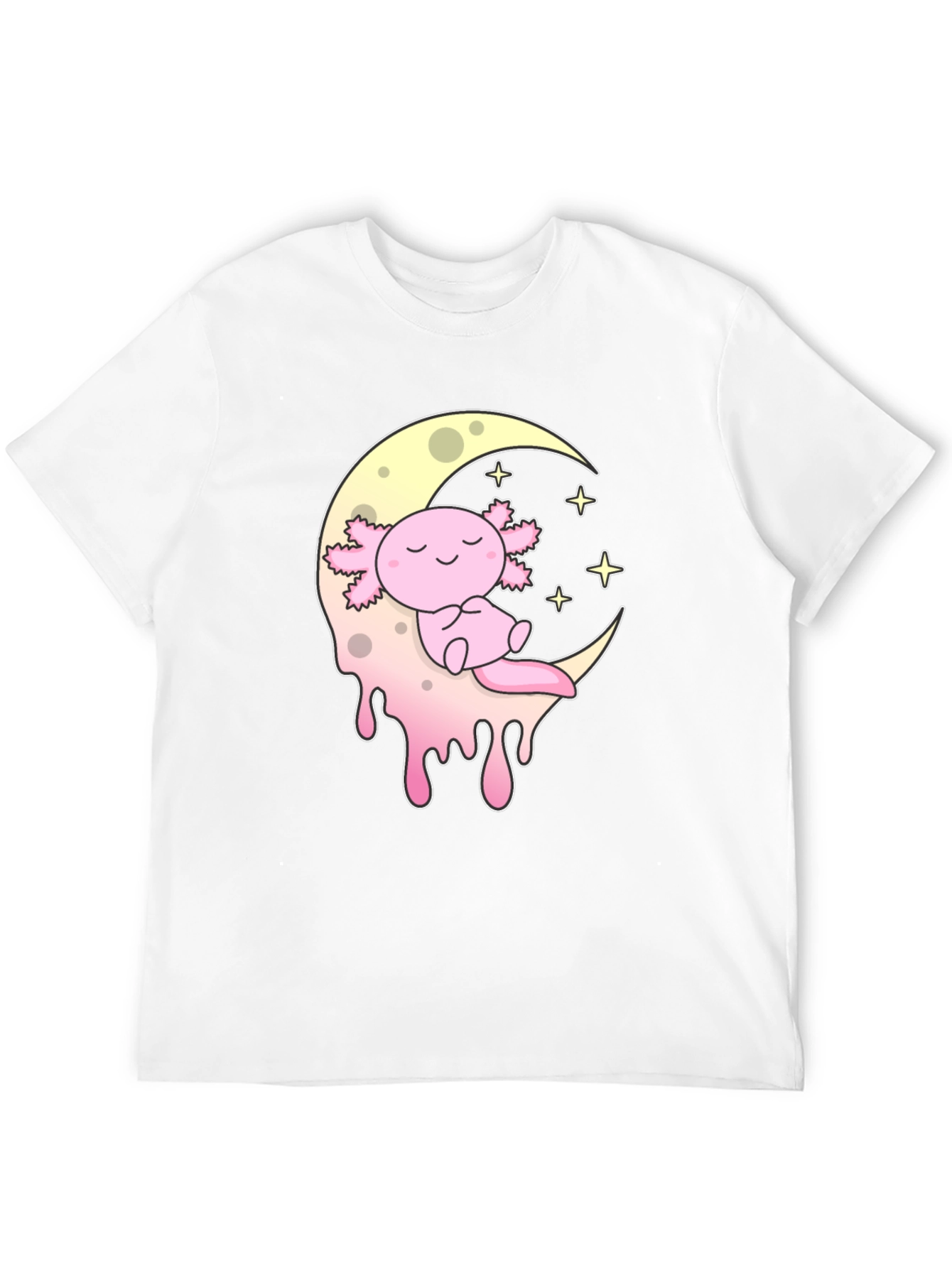 Axolotl Moon T-Shirt - Kawaii Pink Salamander Tee