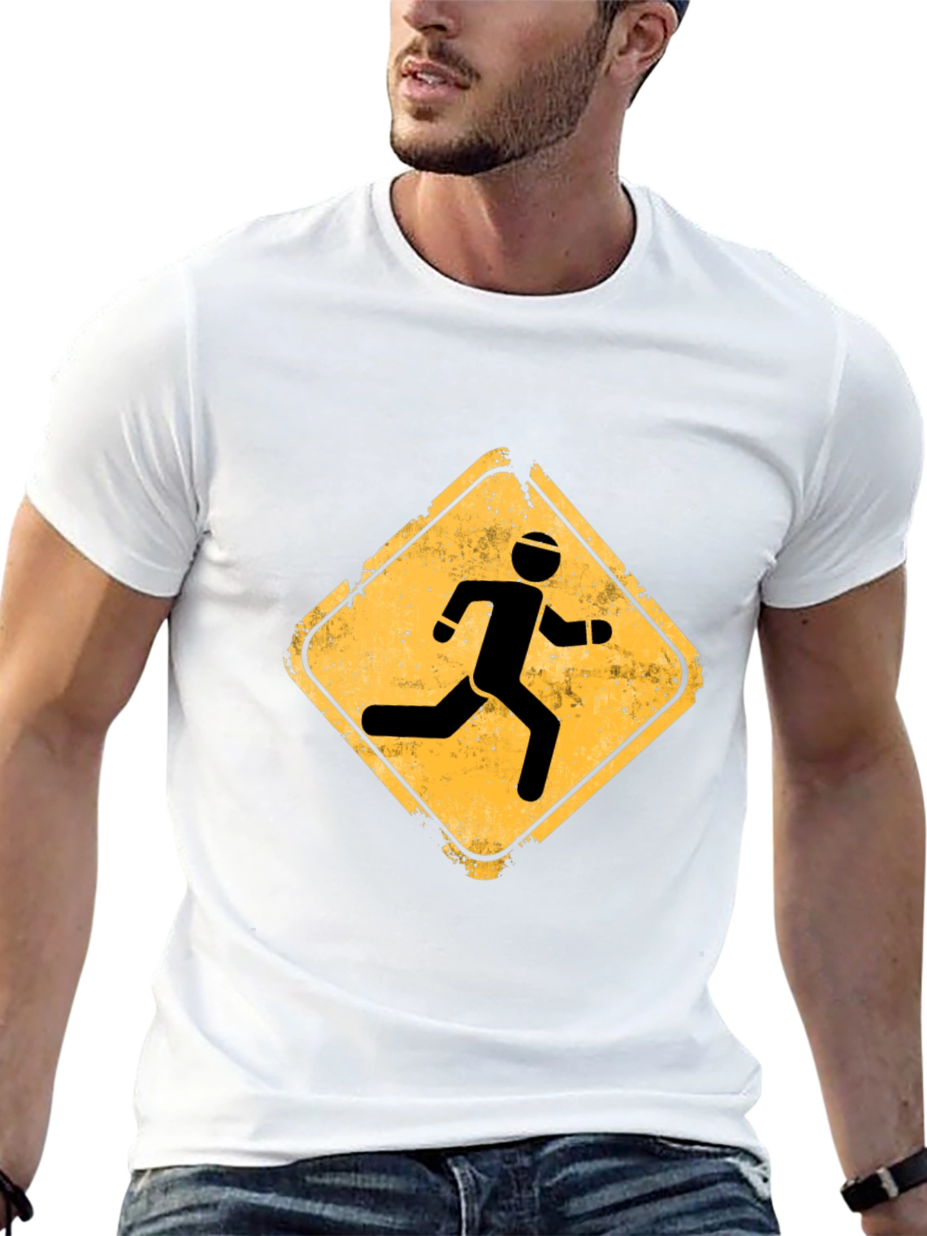 Mens Black Running Sign Graphic Tee