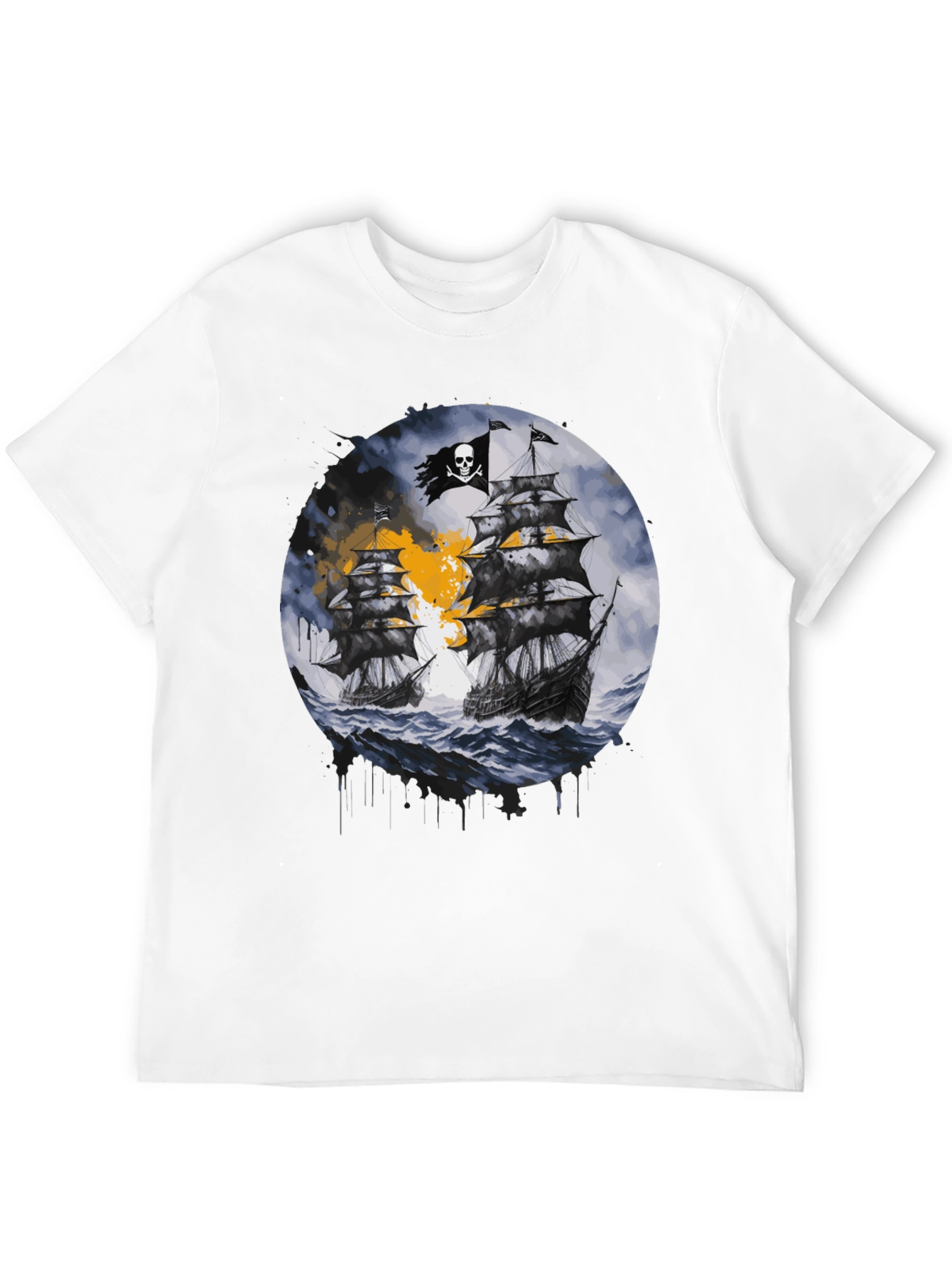 Pirate Ship Graphic T-Shirt - Black Cotton Tee