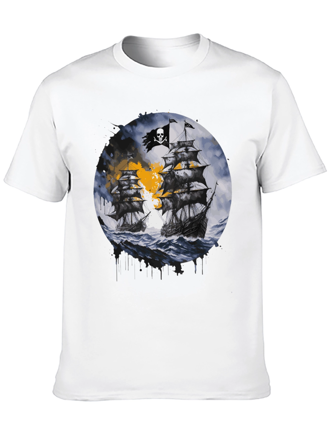 Pirate Ship Graphic T-Shirt - Black Cotton Tee