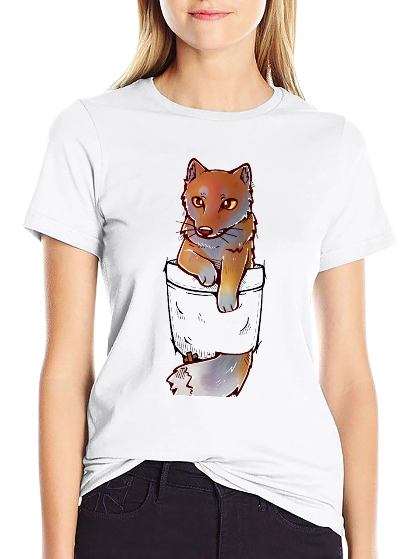 Fox in Pocket Graphic T-Shirt - Cute Animal Tee
